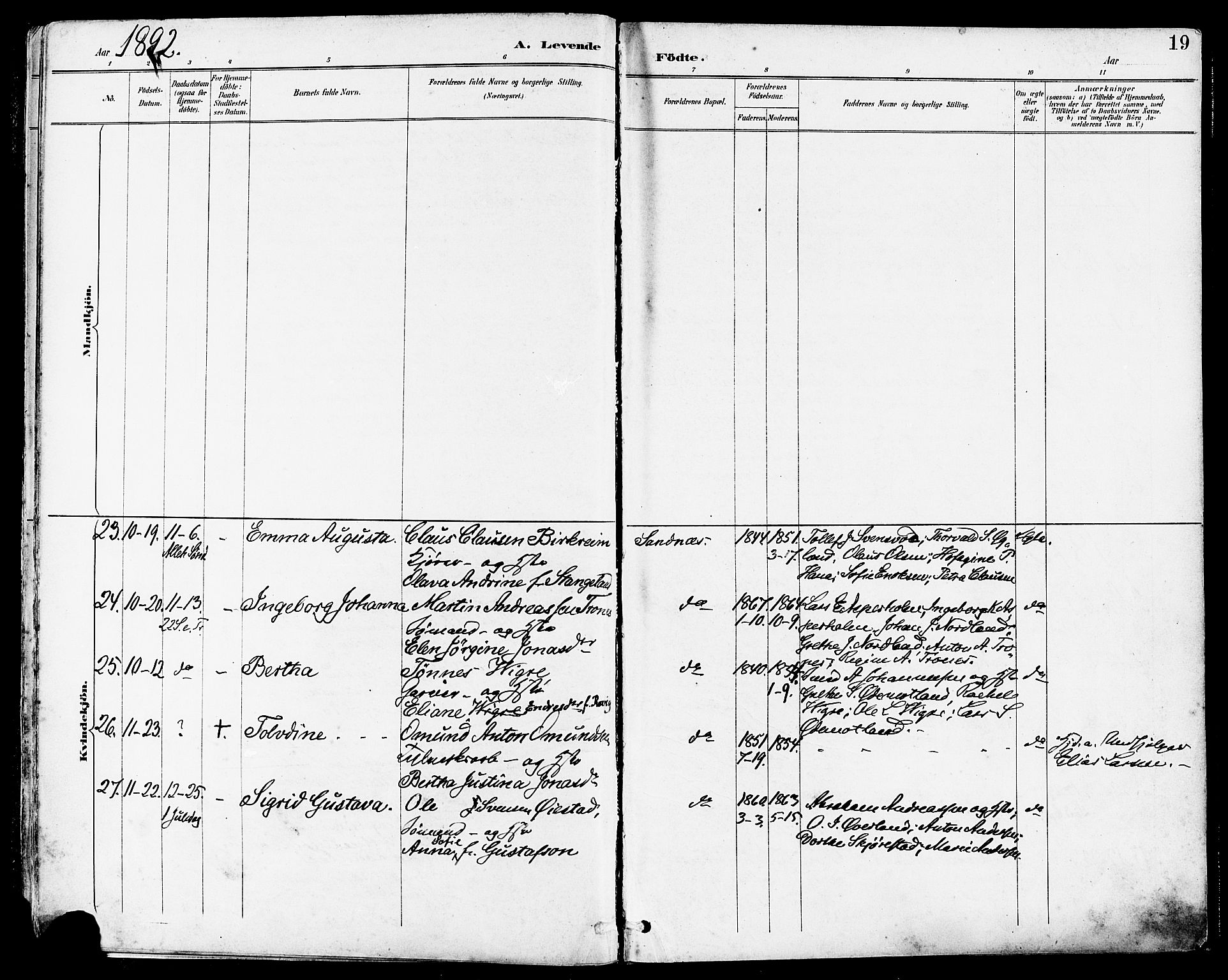 Høyland sokneprestkontor, SAST/A-101799/001/30BA/L0014: Parish register (official) no. A 12, 1890-1898, p. 19