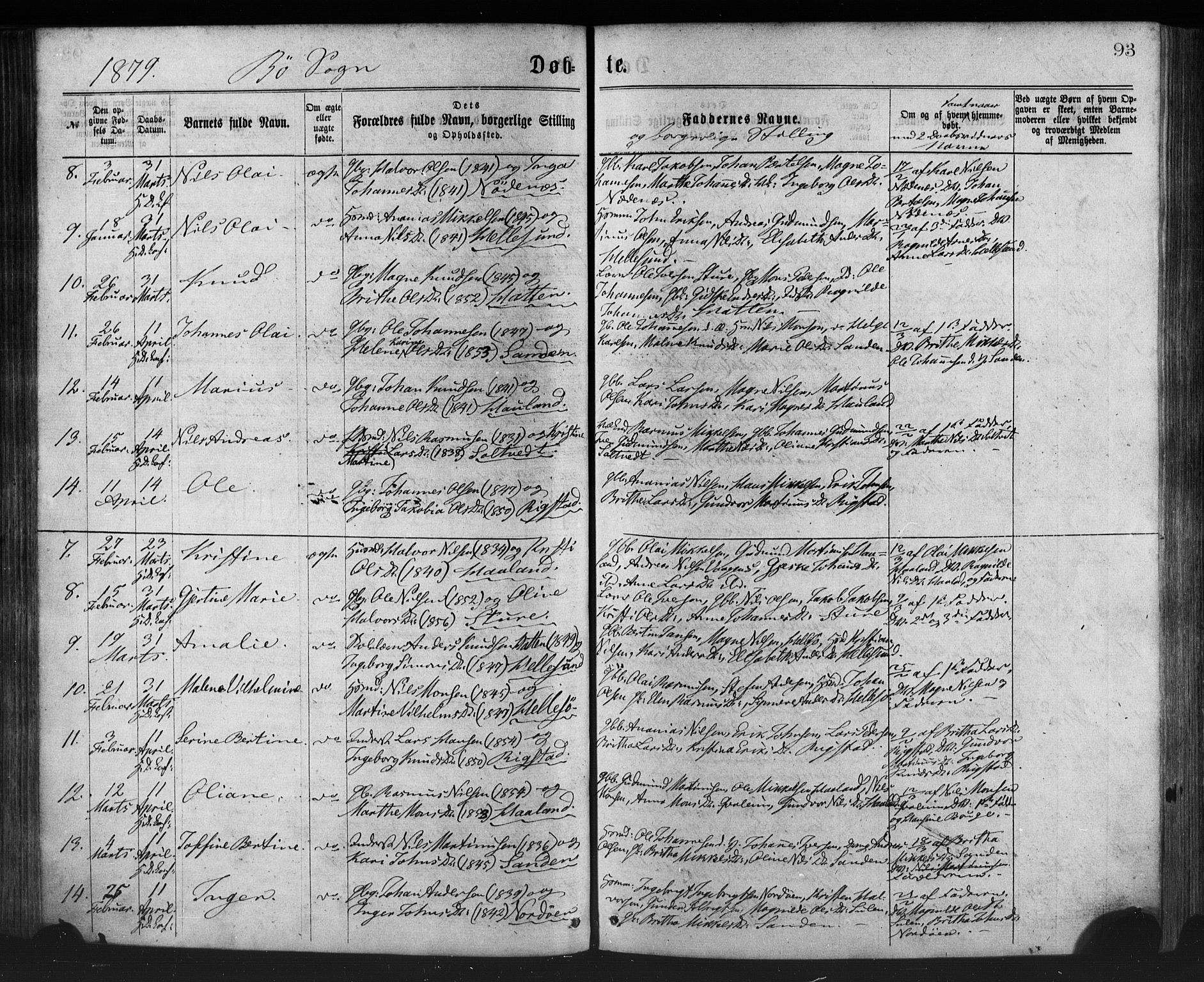 Manger sokneprestembete, SAB/A-76801/H/Haa: Parish register (official) no. A 8, 1871-1880, p. 93