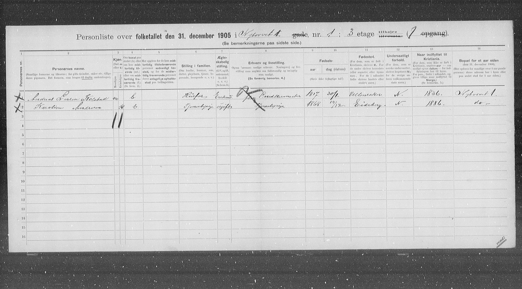 OBA, Municipal Census 1905 for Kristiania, 1905, p. 38999