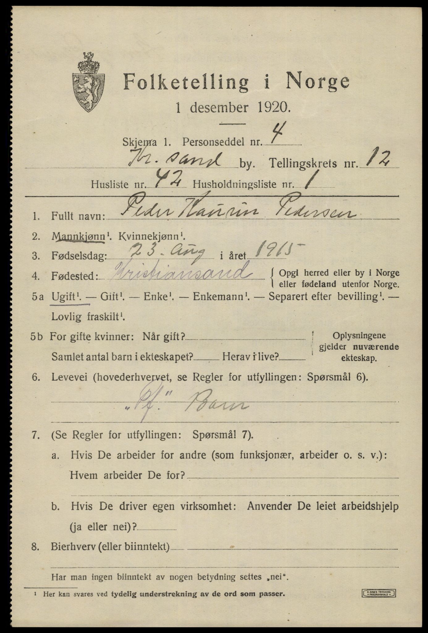 SAK, 1920 census for Kristiansand, 1920, p. 26753