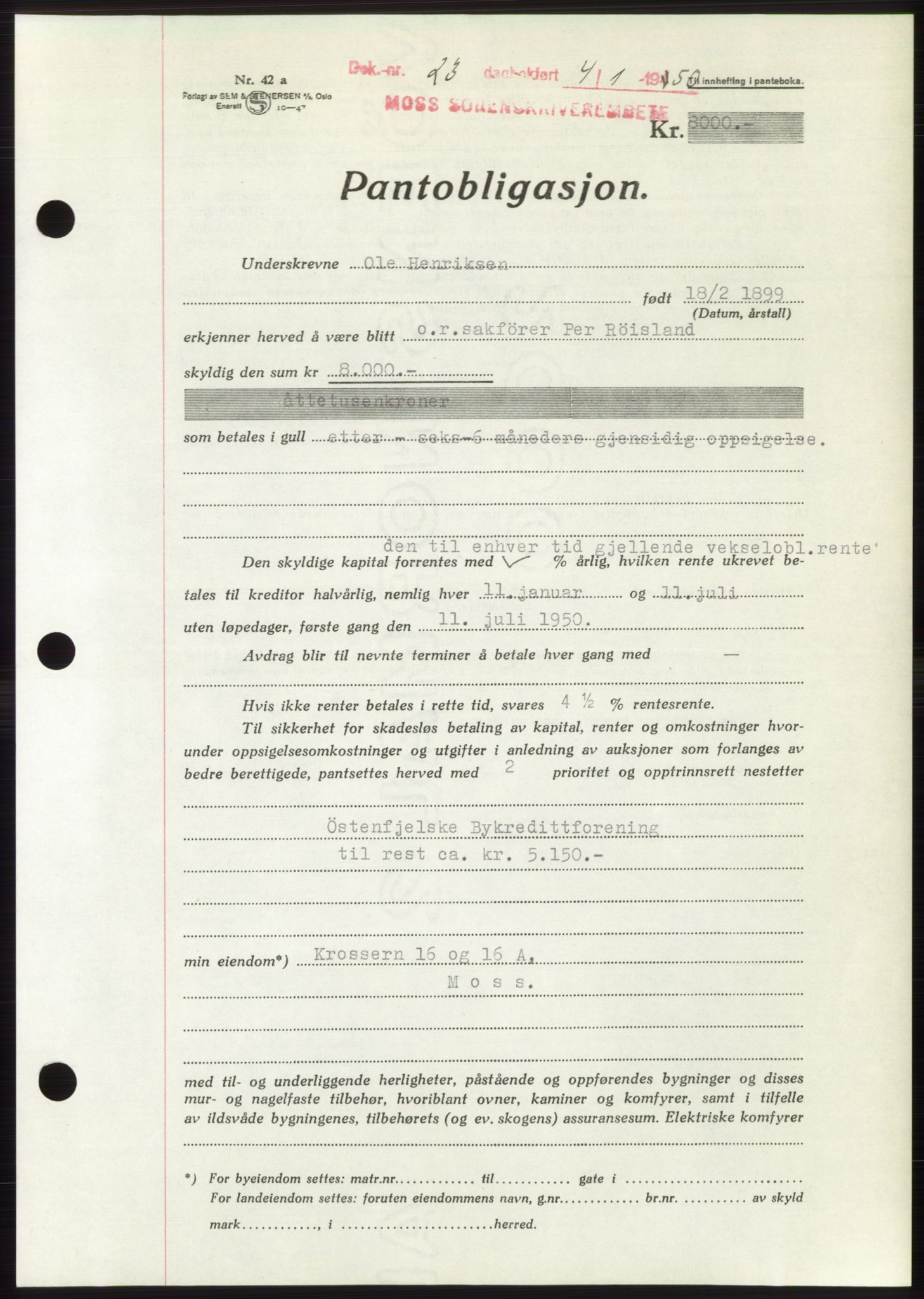 Moss sorenskriveri, SAO/A-10168: Mortgage book no. B23, 1949-1950, Diary no: : 23/1950