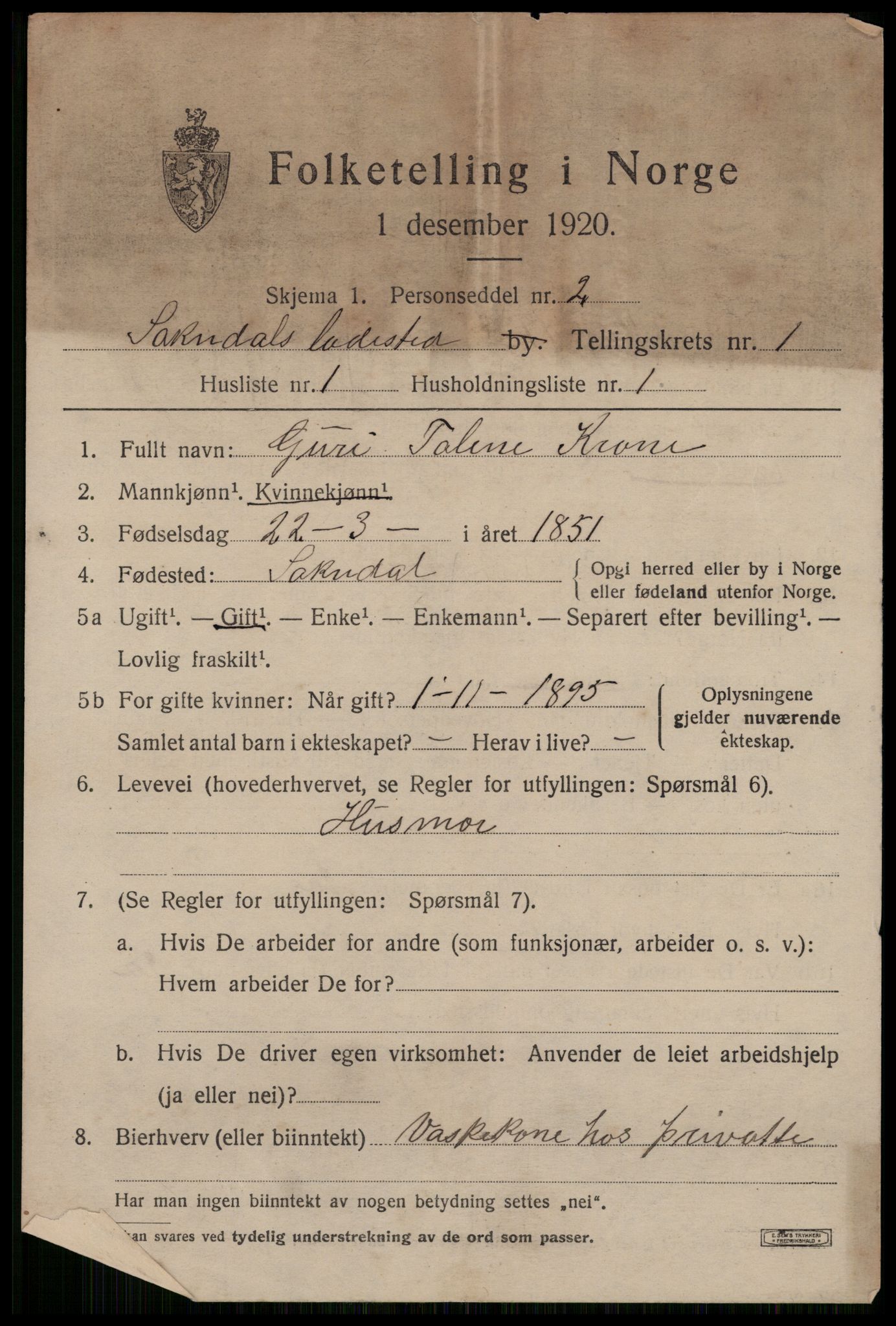 SAST, 1920 census for Sokndal town, 1920, p. 415