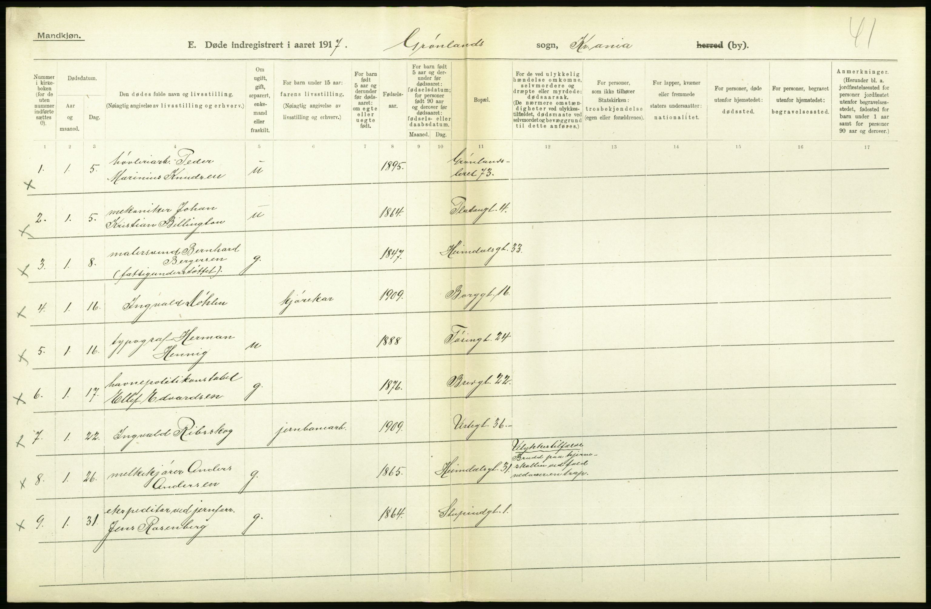 Statistisk sentralbyrå, Sosiodemografiske emner, Befolkning, RA/S-2228/D/Df/Dfb/Dfbg/L0011: Kristiania: Døde, dødfødte., 1917, p. 382