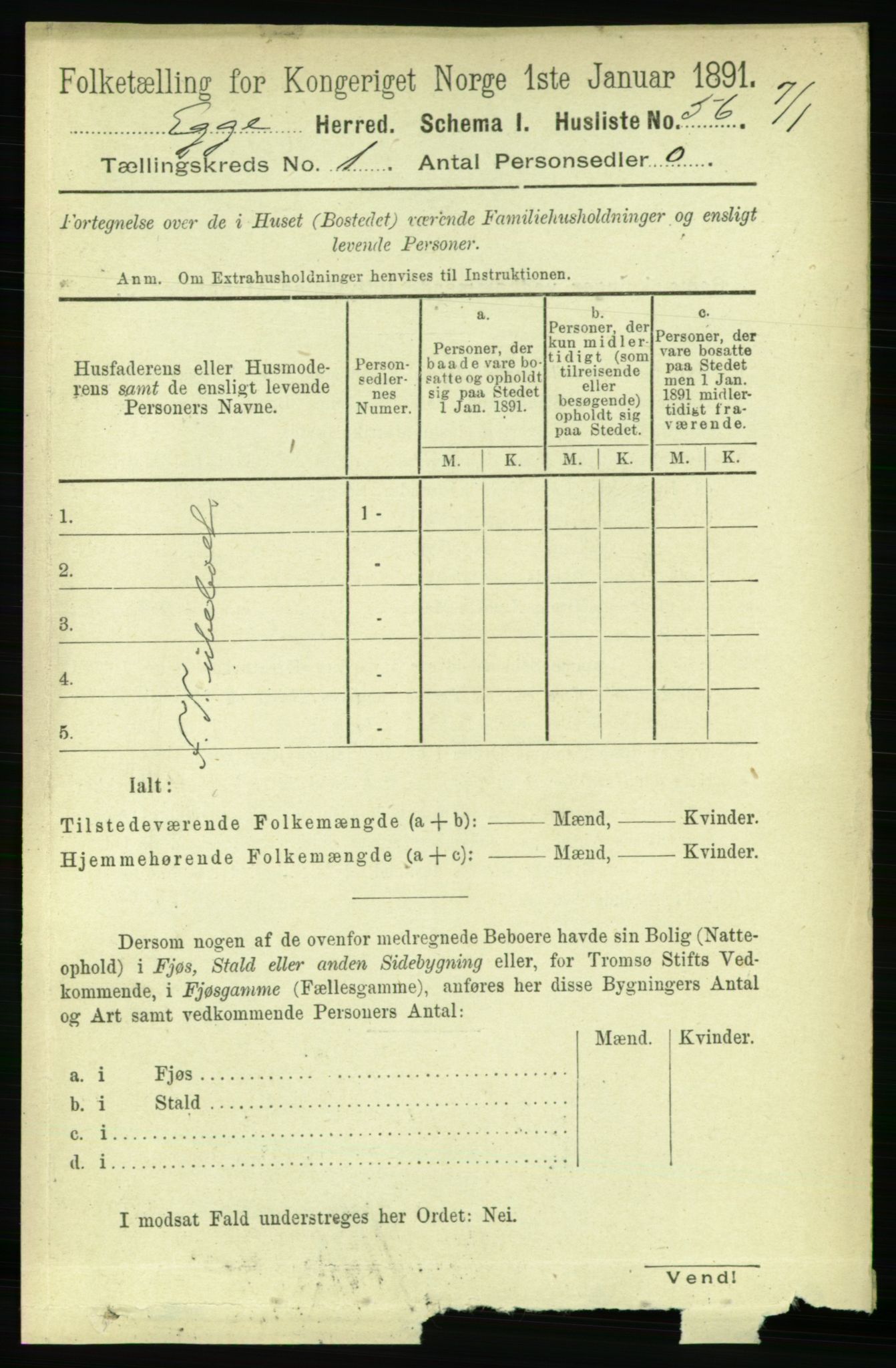 RA, 1891 census for 1733 Egge, 1891, p. 70