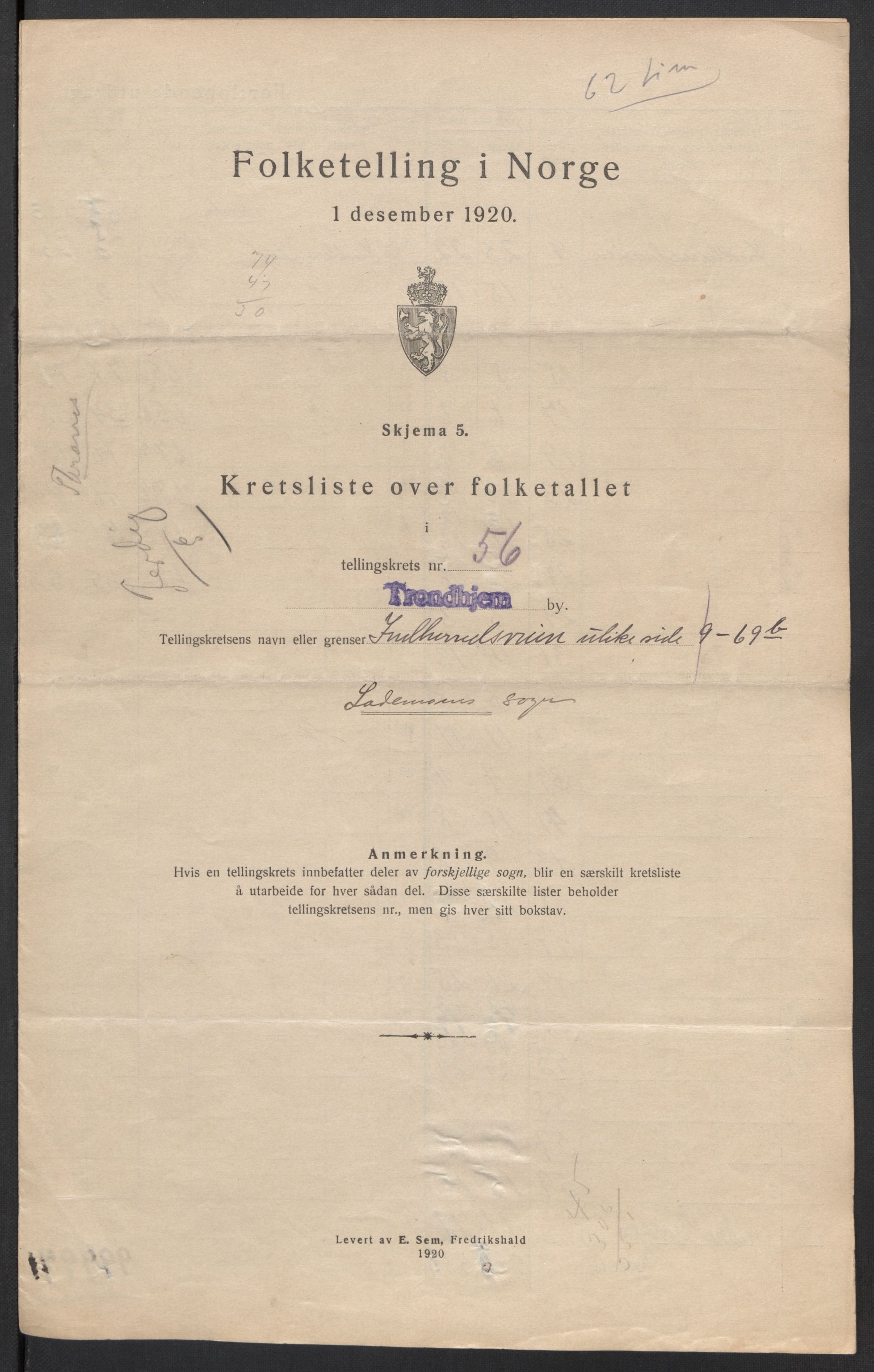 SAT, 1920 census for Trondheim, 1920, p. 182