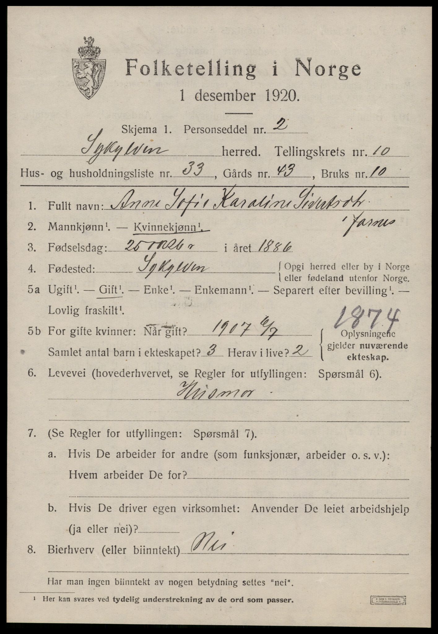 SAT, 1920 census for Sykkylven, 1920, p. 5403