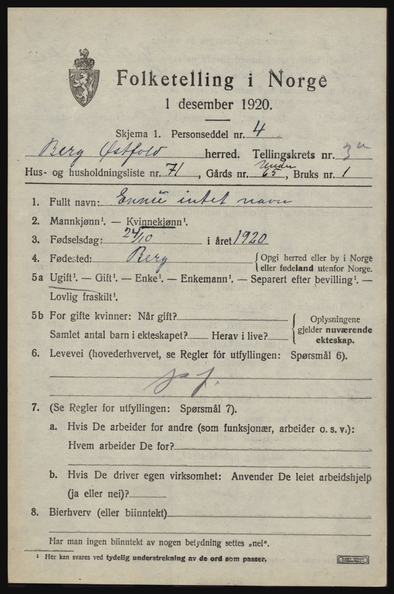 SAO, 1920 census for Berg, 1920, p. 5967