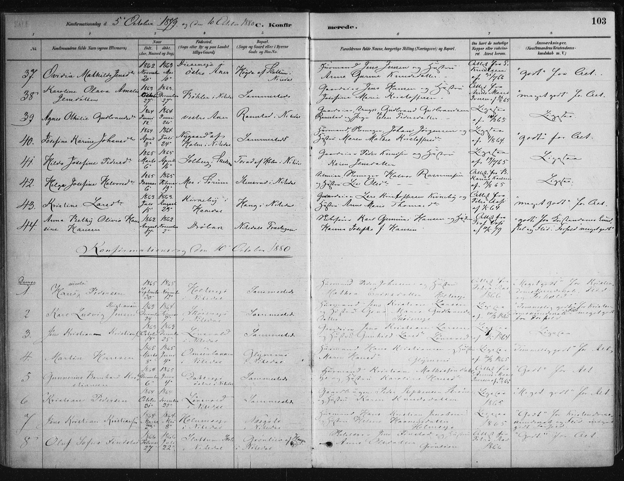 Nittedal prestekontor Kirkebøker, SAO/A-10365a/F/Fa/L0007: Parish register (official) no. I 7, 1879-1901, p. 103