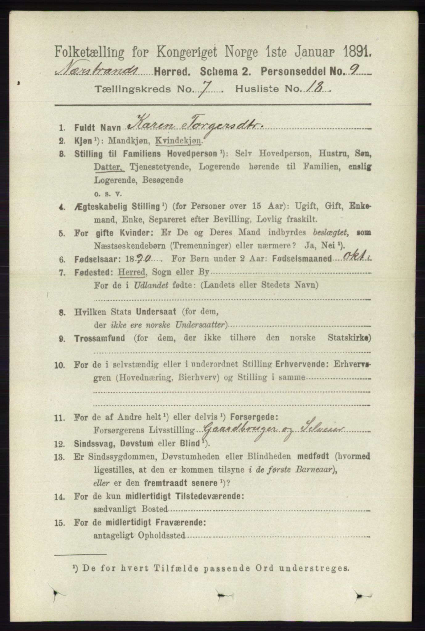 RA, 1891 census for 1139 Nedstrand, 1891, p. 1282