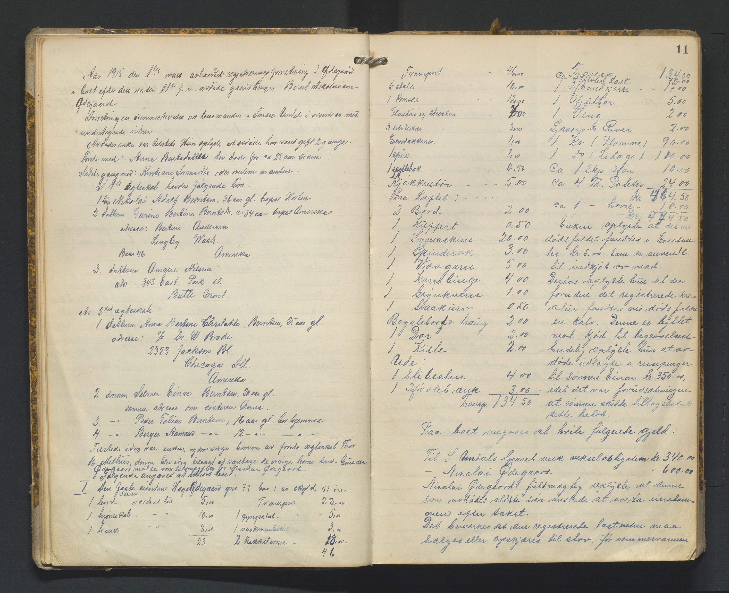 Mandal sorenskriveri, AV/SAK-1221-0005/001/H/Hc/L0065: Skifteregistreringsprotokoll nr 21 Sør-Audnedal, 1915-1931, p. 11
