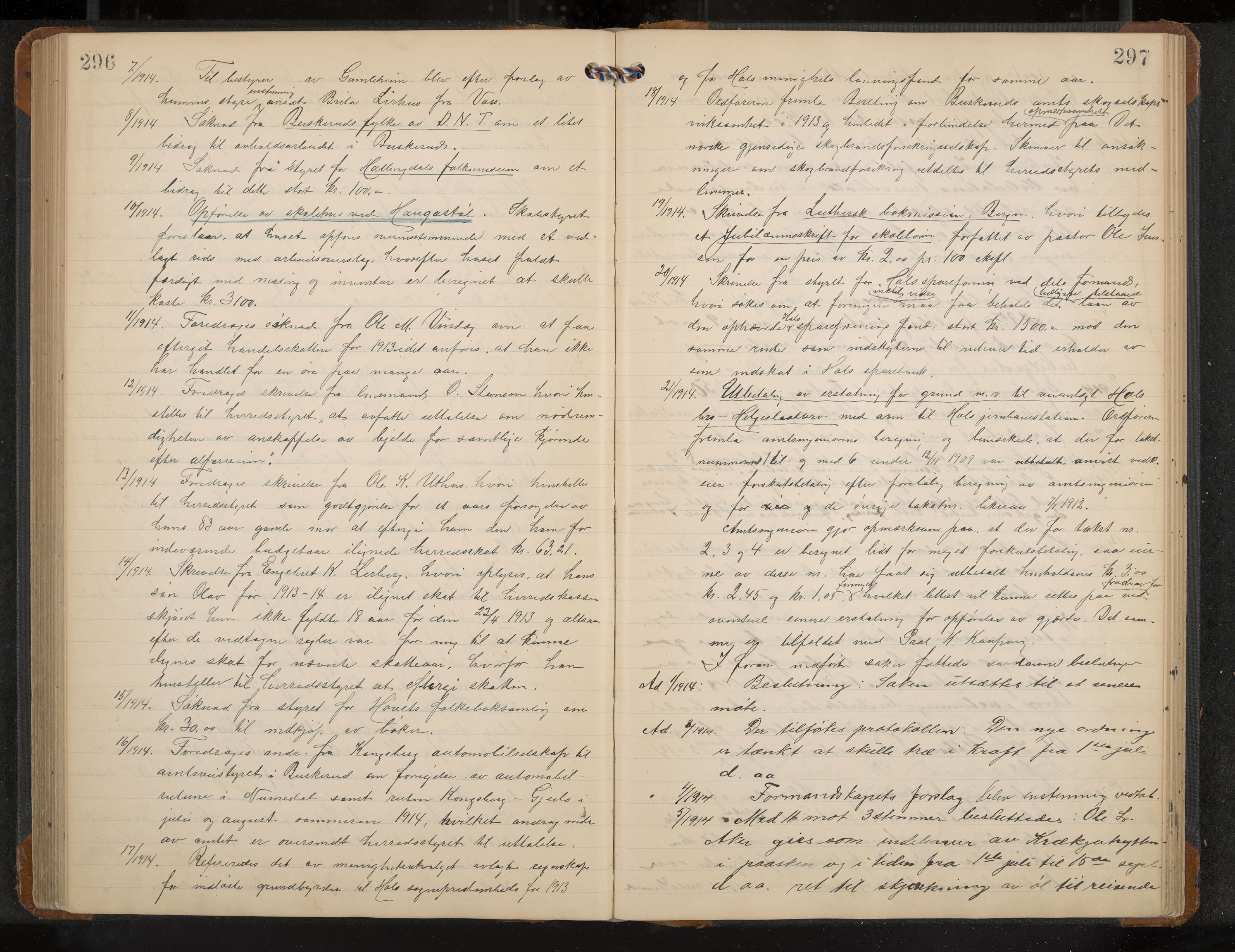 Hol formannskap og sentraladministrasjon, IKAK/0620021-1/A/L0005: Møtebok, 1909-1915, p. 296-297