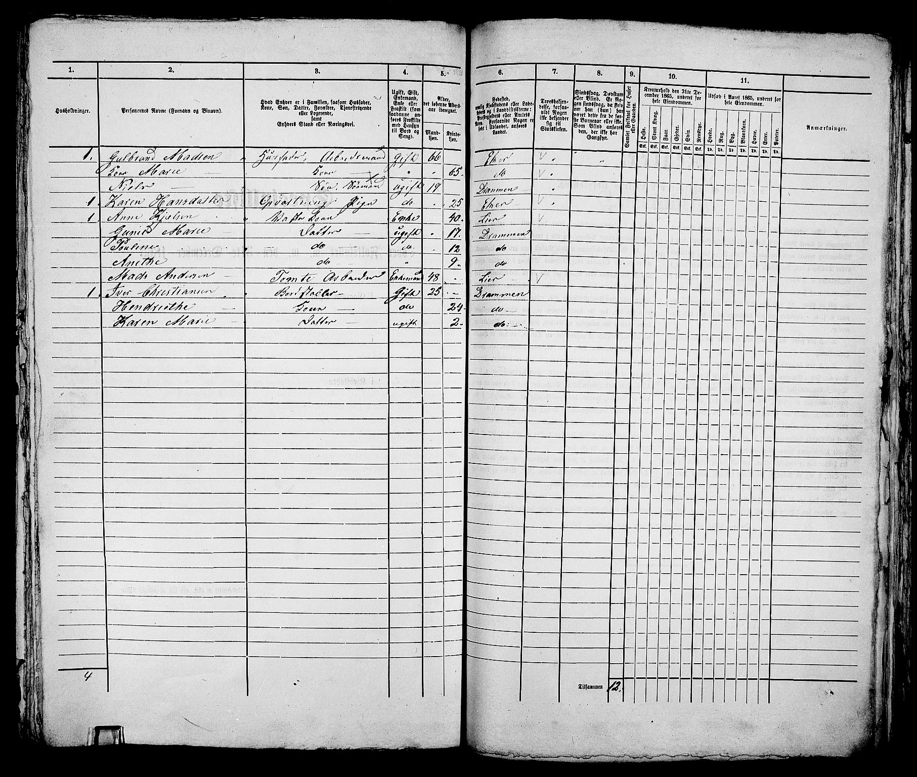 RA, 1865 census for Bragernes in Drammen, 1865, p. 470