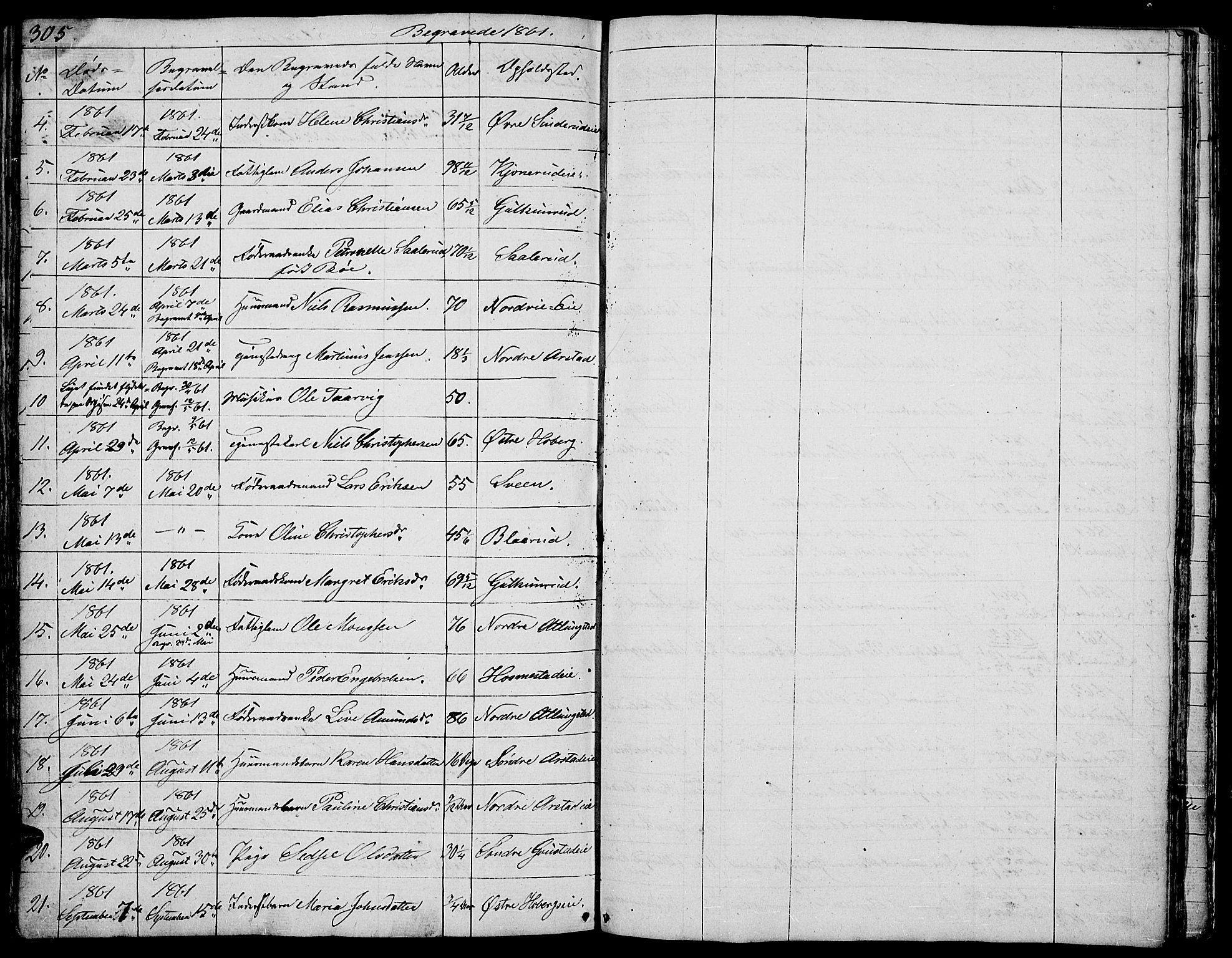 Stange prestekontor, AV/SAH-PREST-002/L/L0002: Parish register (copy) no. 2, 1838-1879, p. 305