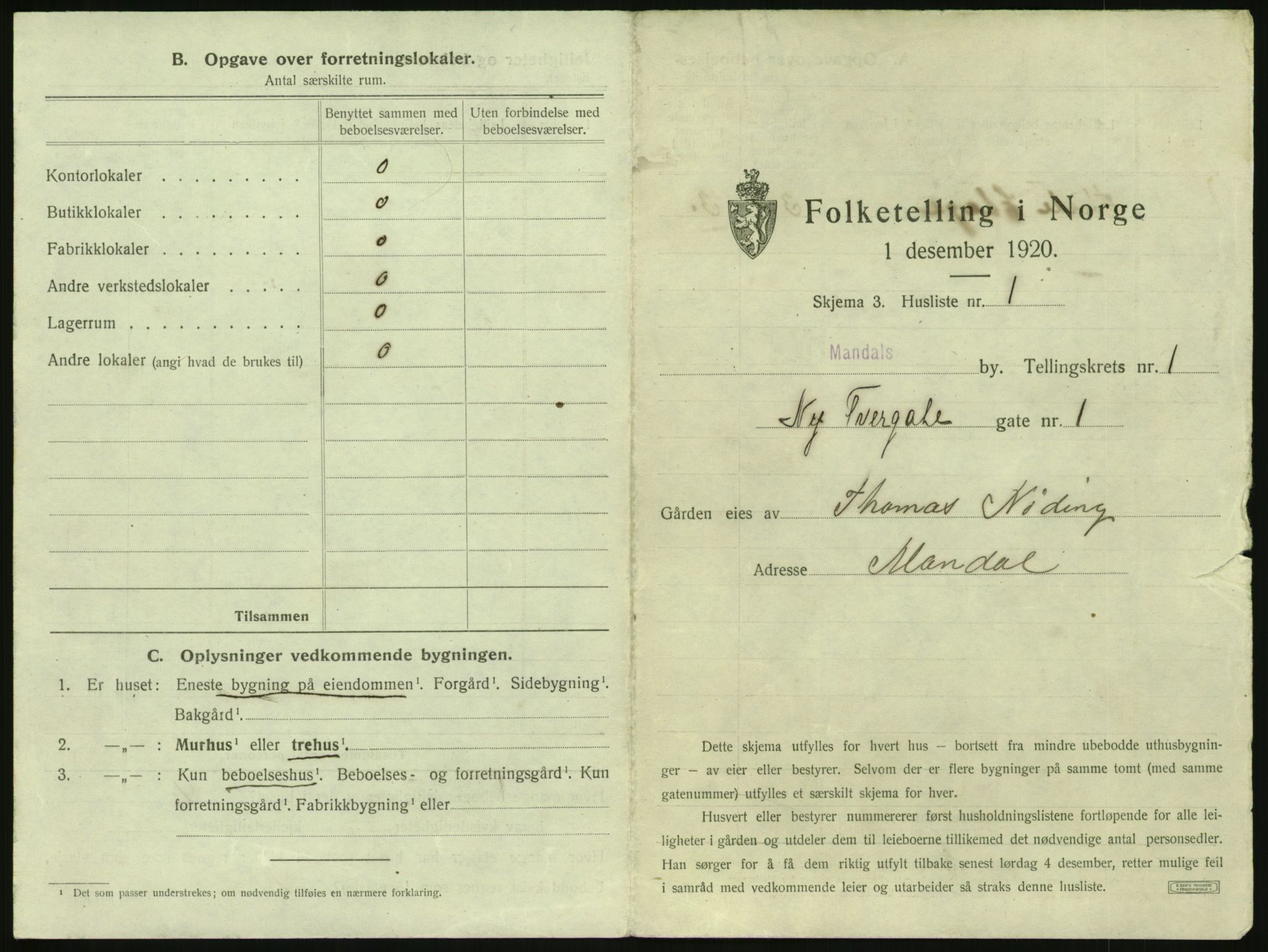 SAK, 1920 census for Mandal, 1920, p. 43