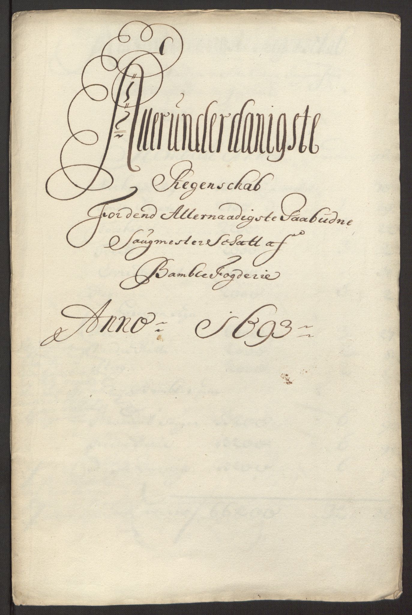 Rentekammeret inntil 1814, Reviderte regnskaper, Fogderegnskap, RA/EA-4092/R34/L2052: Fogderegnskap Bamble, 1692-1693, p. 315