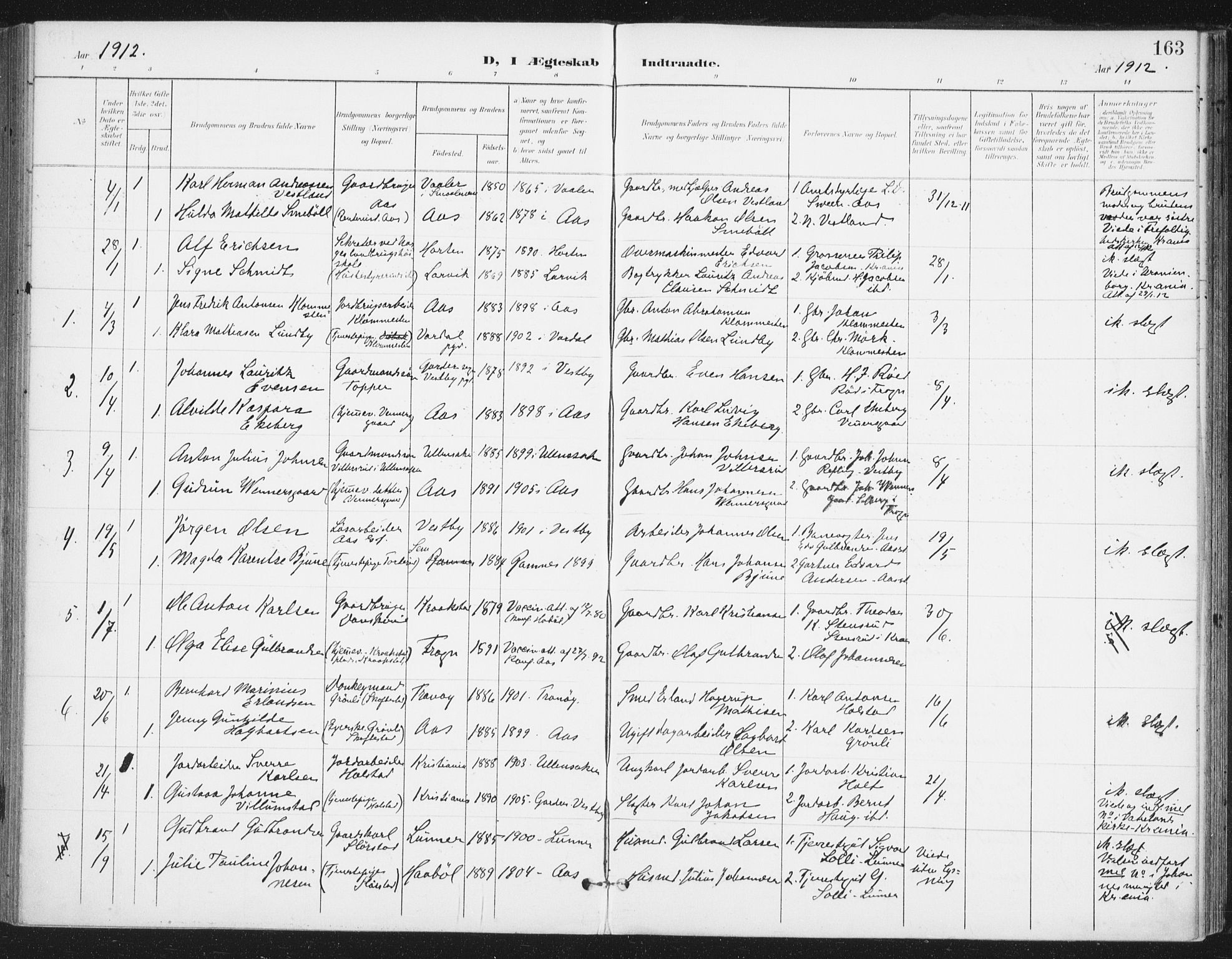 Ås prestekontor Kirkebøker, SAO/A-10894/F/Fa/L0010: Parish register (official) no. I 10, 1900-1918, p. 163