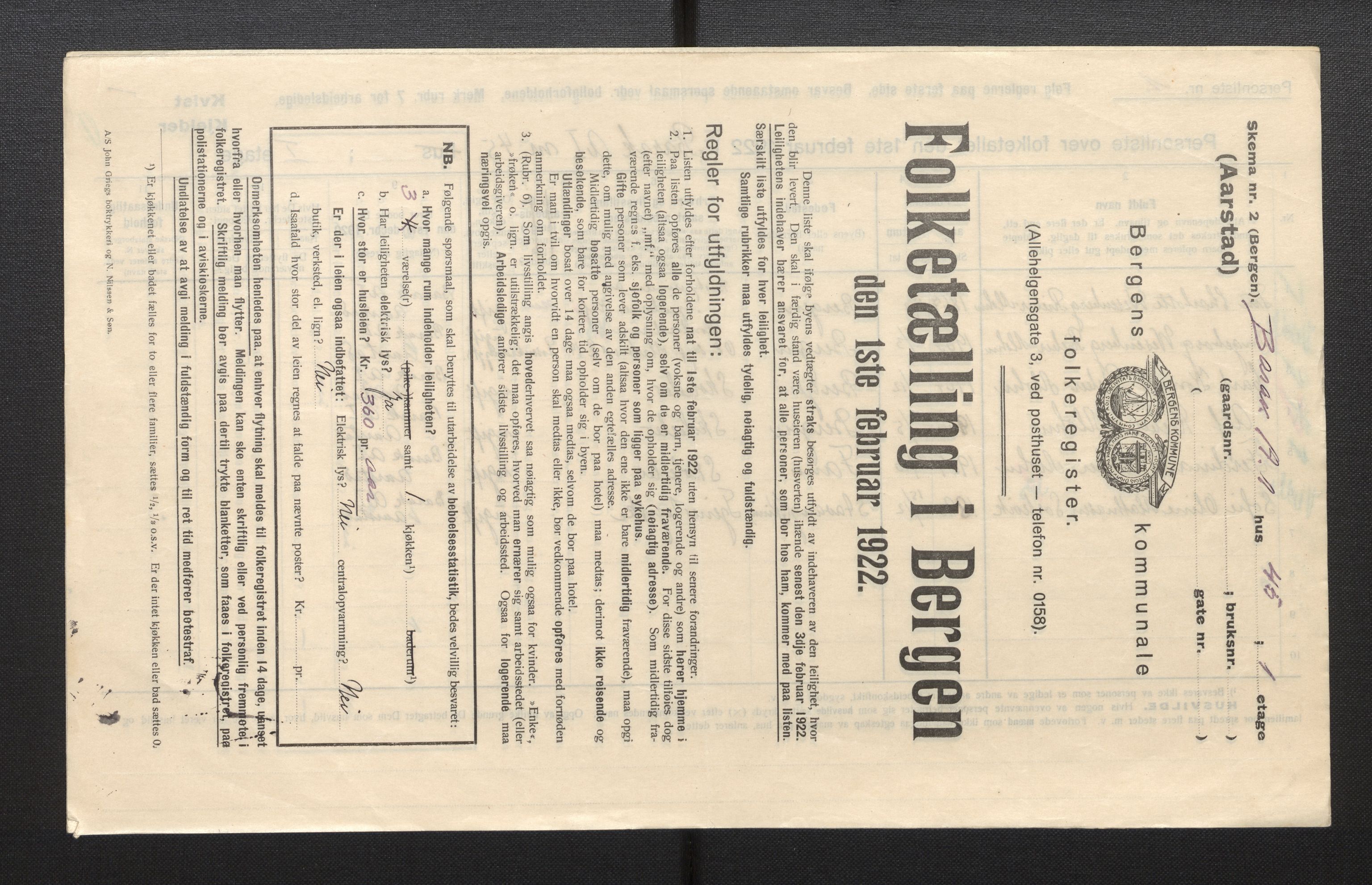 SAB, Municipal Census 1922 for Bergen, 1922, p. 50499