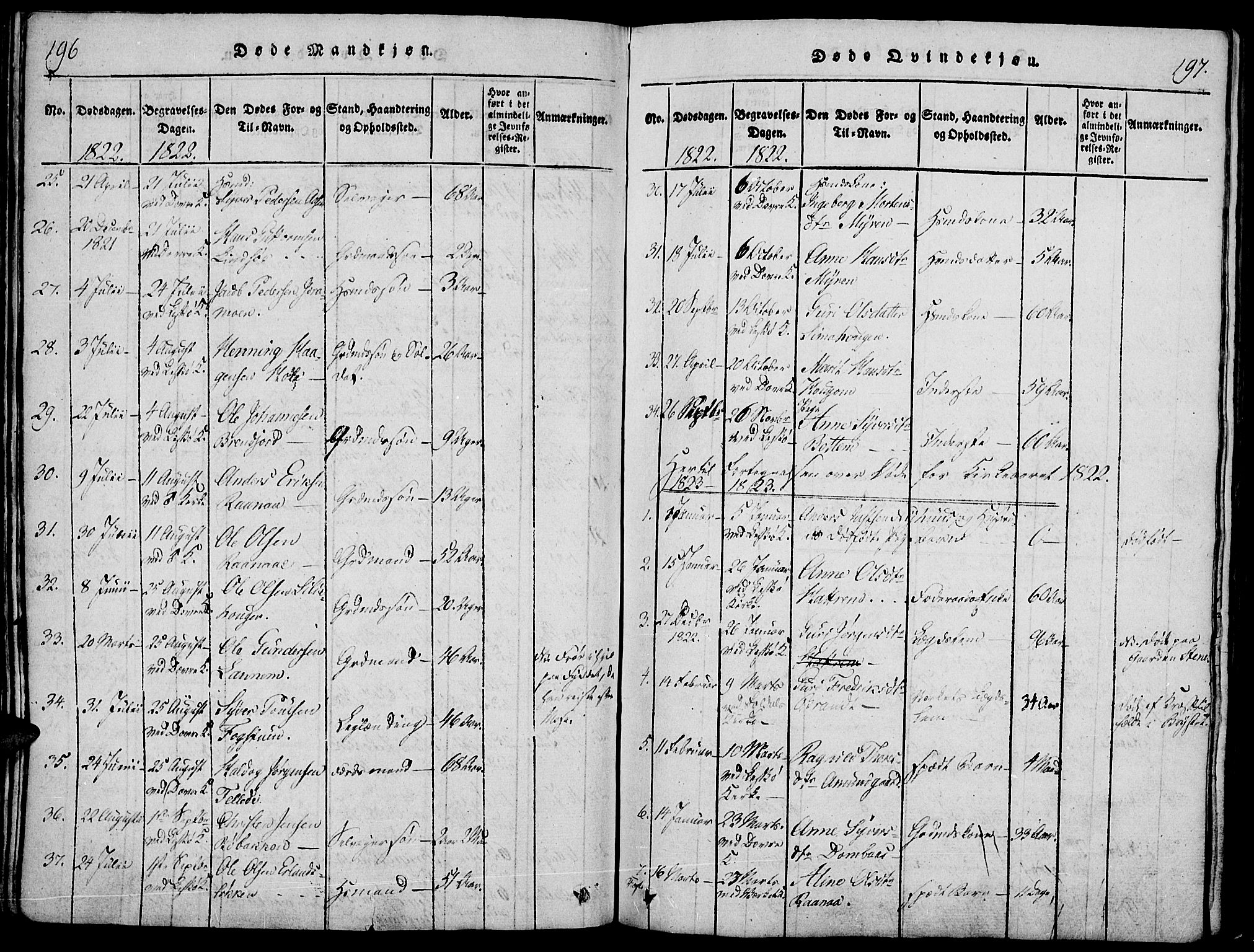 Lesja prestekontor, SAH/PREST-068/H/Ha/Haa/L0004: Parish register (official) no. 4, 1820-1829, p. 196-197