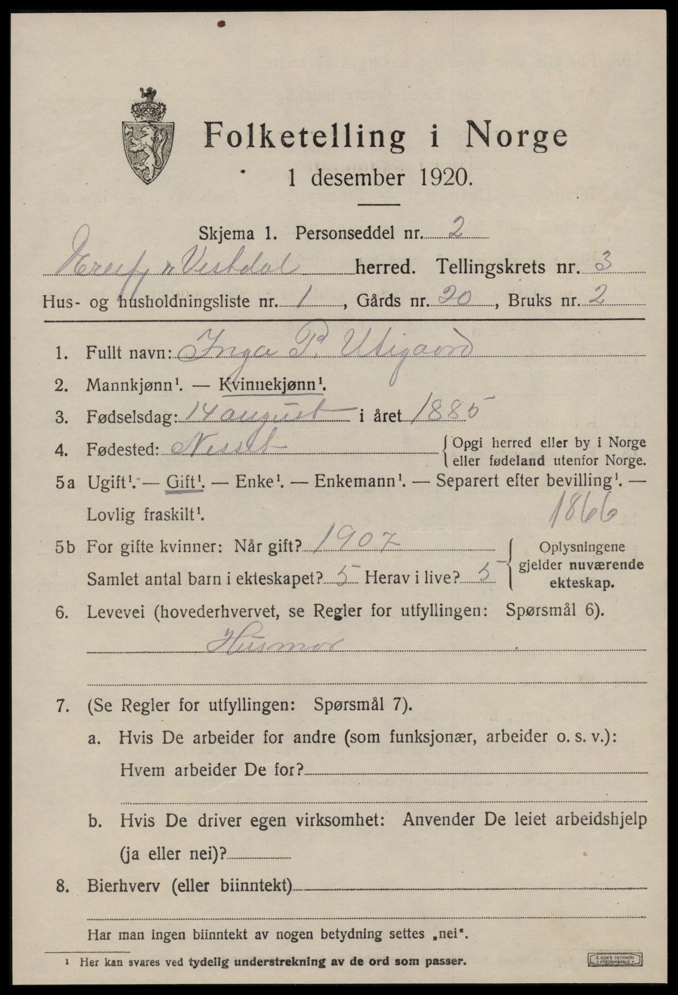 SAT, 1920 census for Eresfjord og Vistdal, 1920, p. 1655