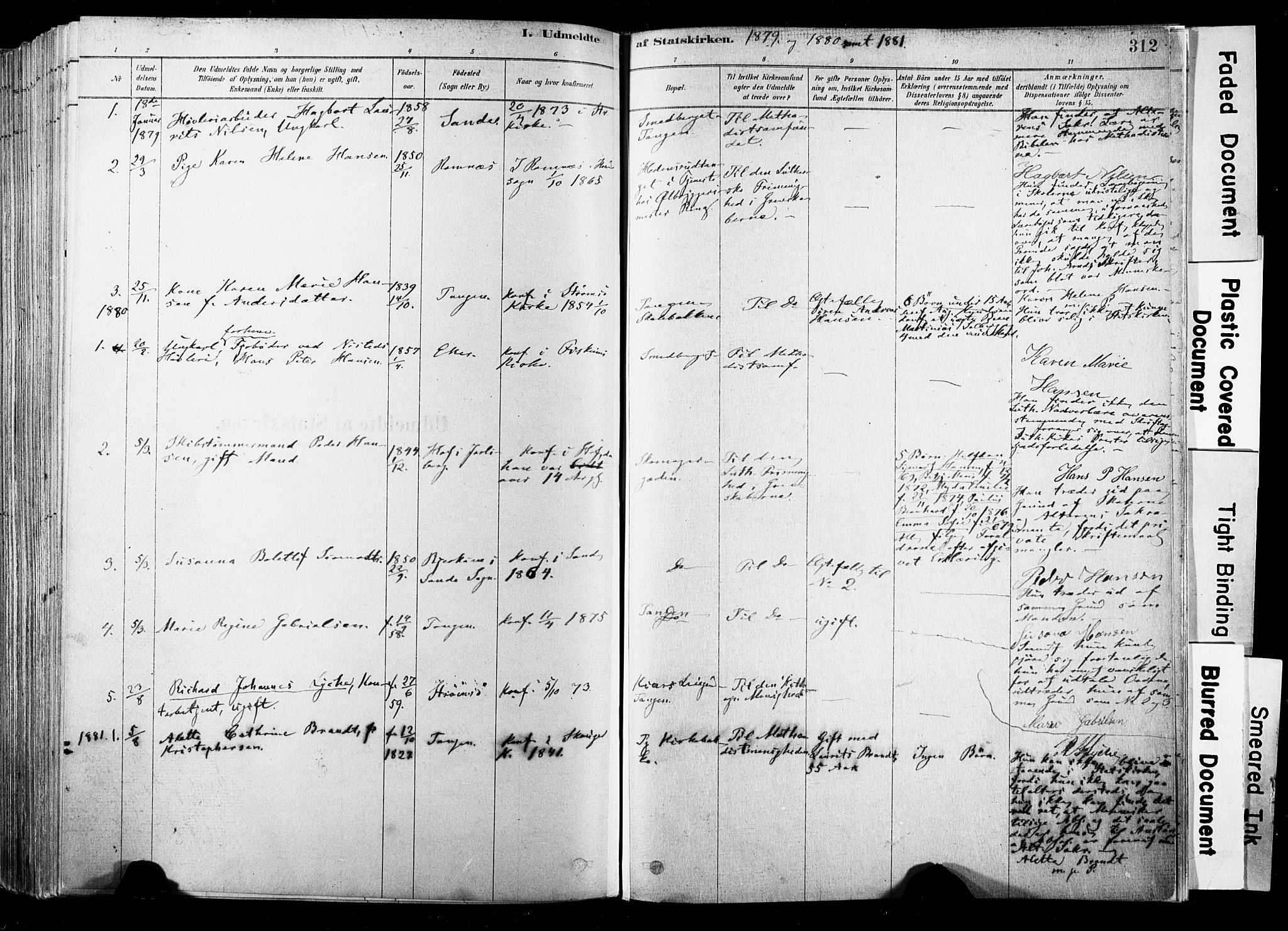 Strømsø kirkebøker, SAKO/A-246/F/Fb/L0006: Parish register (official) no. II 6, 1879-1910, p. 312
