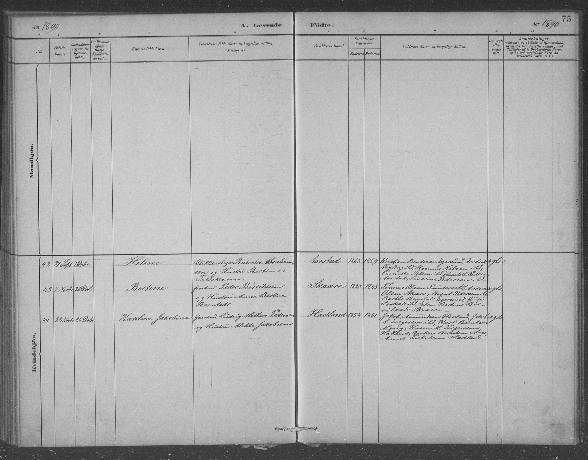 Eigersund sokneprestkontor, AV/SAST-A-101807/S09/L0007: Parish register (copy) no. B 7, 1882-1892, p. 75