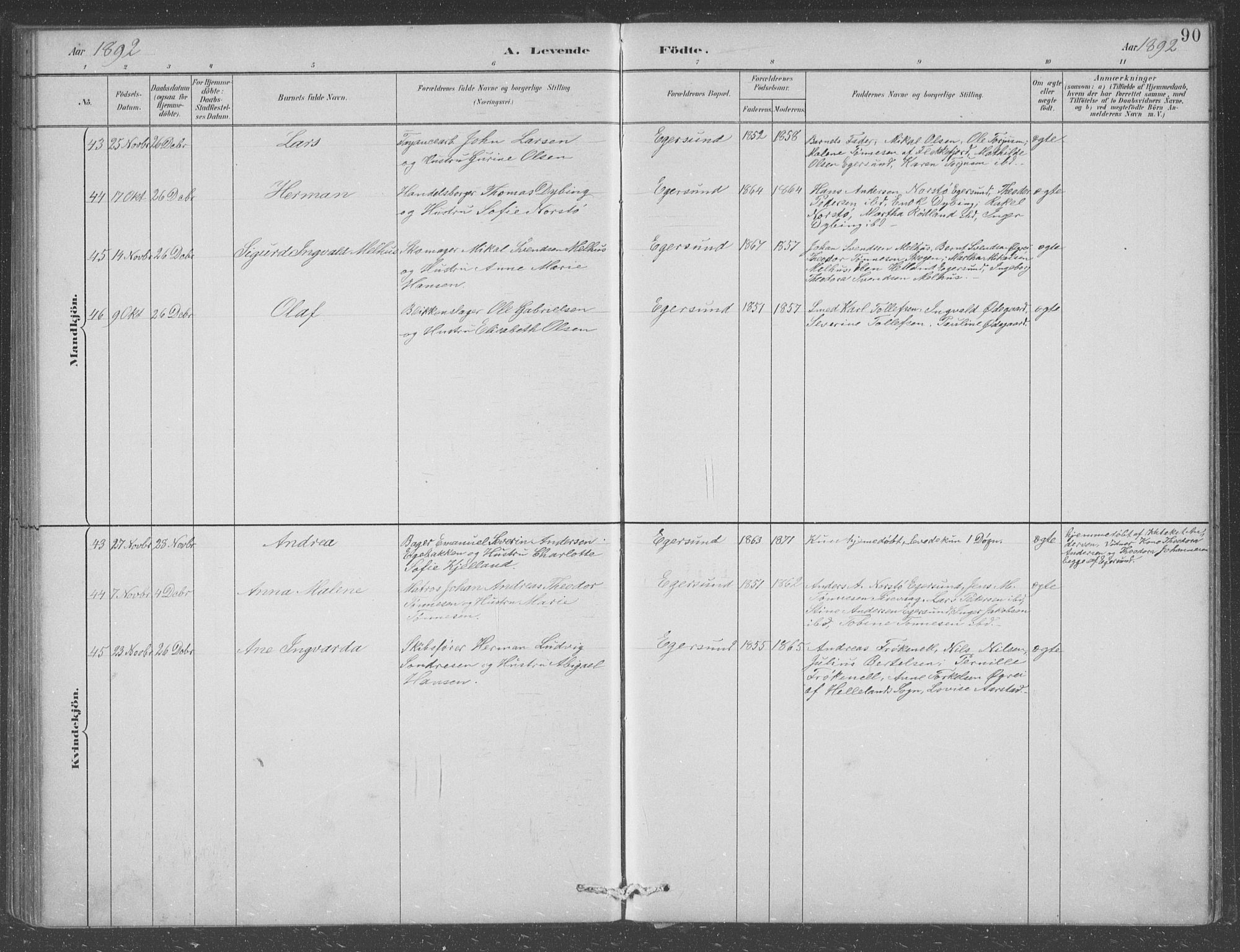 Eigersund sokneprestkontor, AV/SAST-A-101807/S09/L0008: Parish register (copy) no. B 8, 1882-1892, p. 90