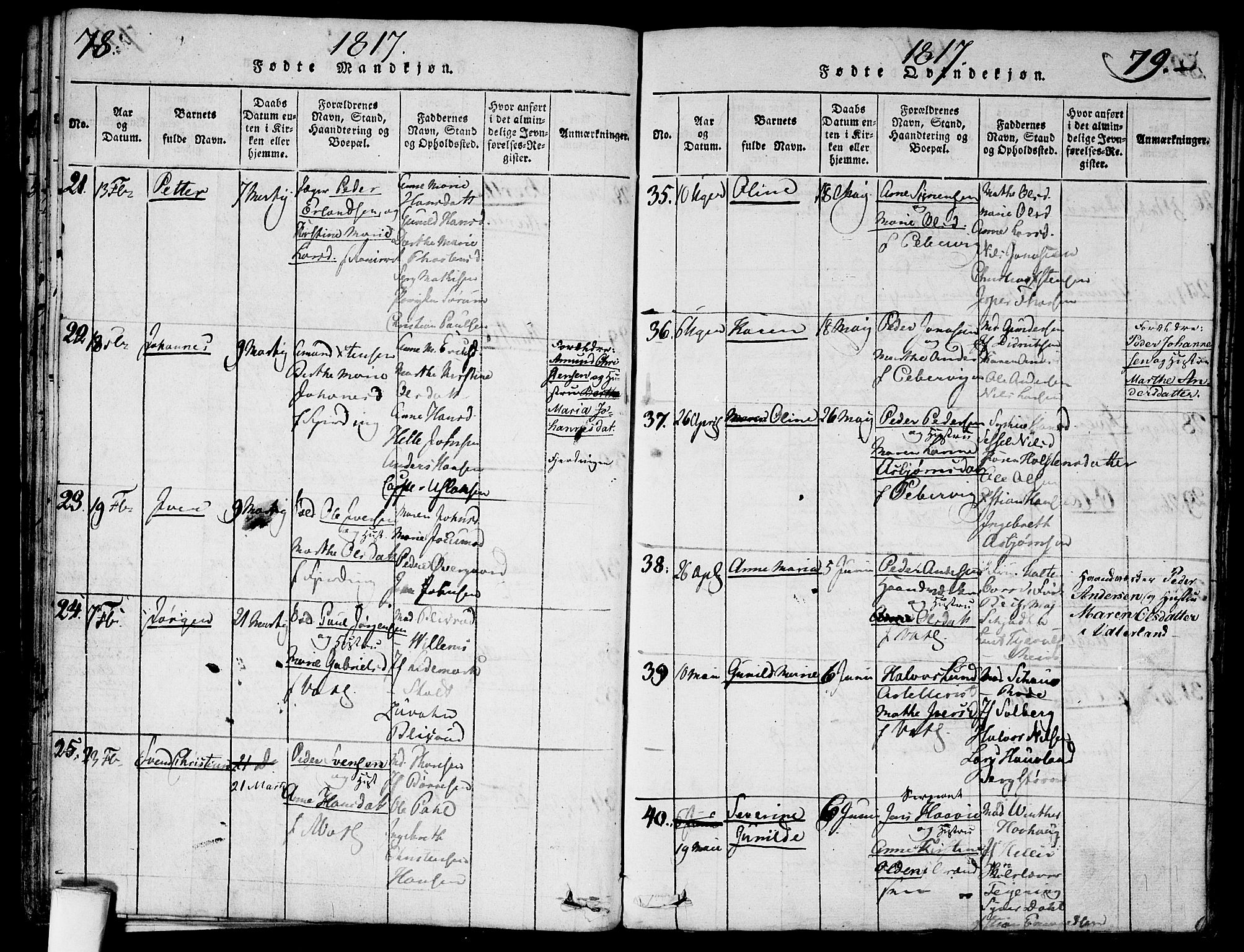 Garnisonsmenigheten Kirkebøker, AV/SAO-A-10846/G/Ga/L0003: Parish register (copy) no. 3, 1815-1819, p. 78-79