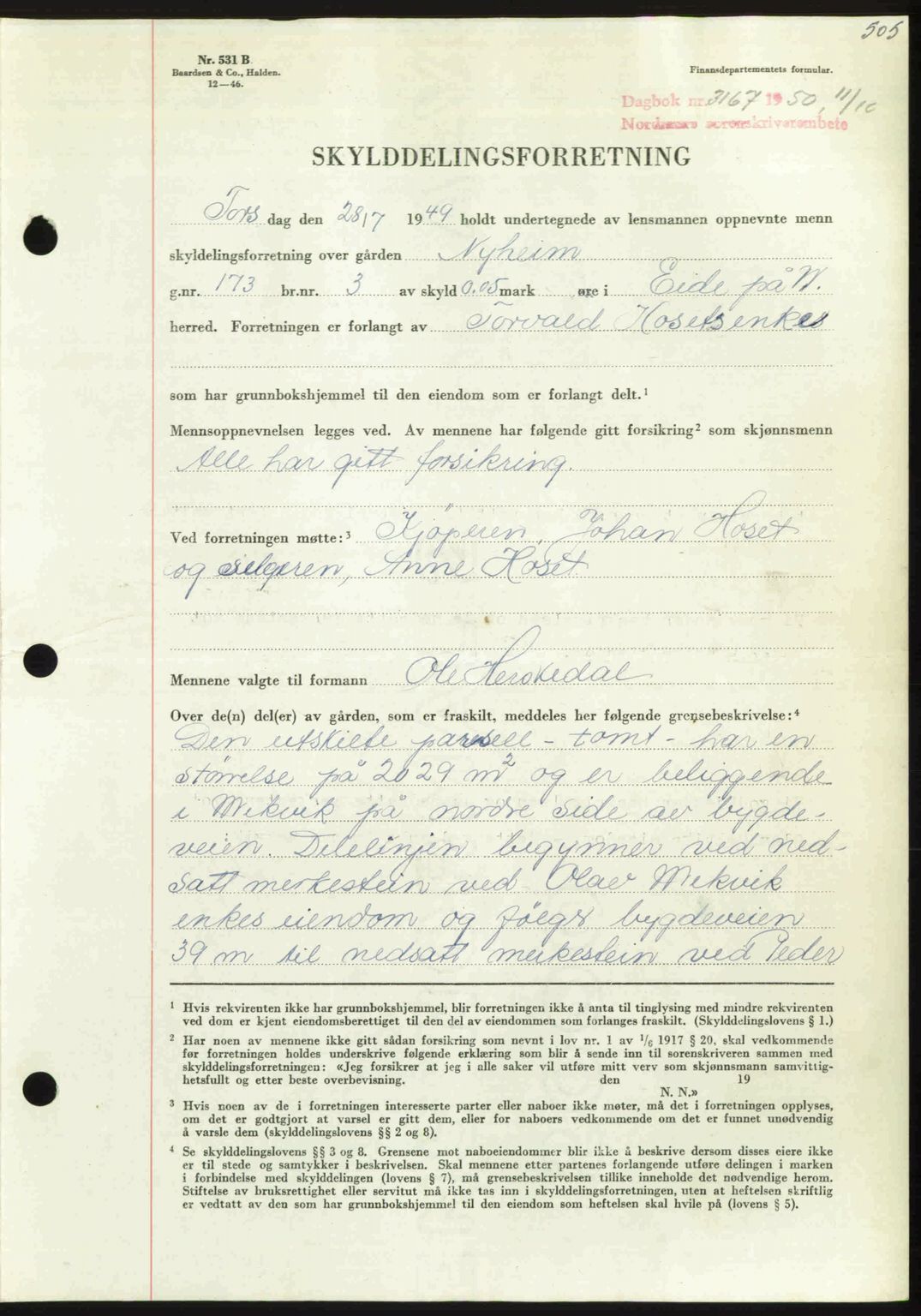 Nordmøre sorenskriveri, AV/SAT-A-4132/1/2/2Ca: Mortgage book no. A116, 1950-1950, Diary no: : 3167/1950