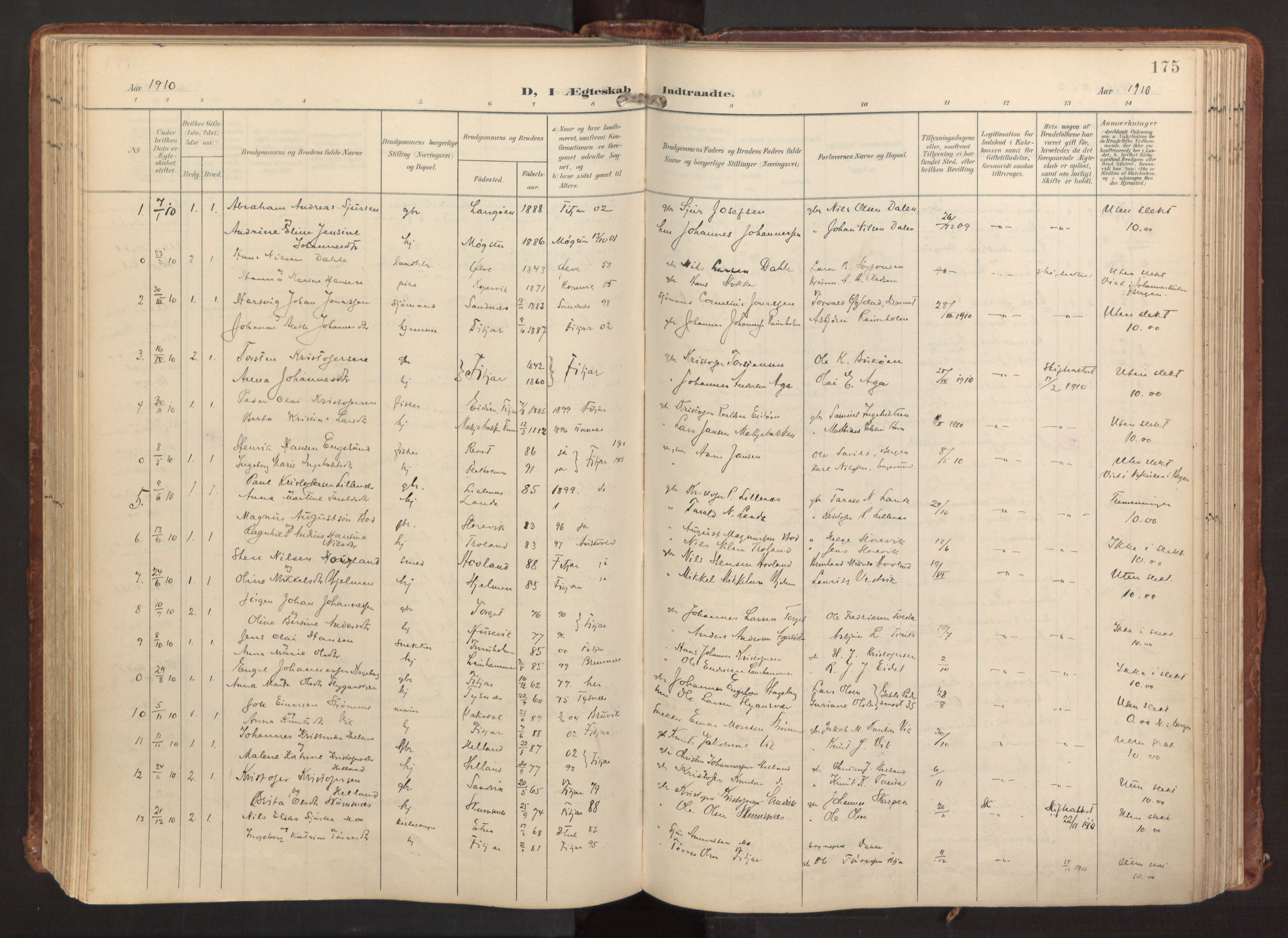 Fitjar sokneprestembete, SAB/A-99926: Parish register (official) no. A 3, 1900-1918, p. 175