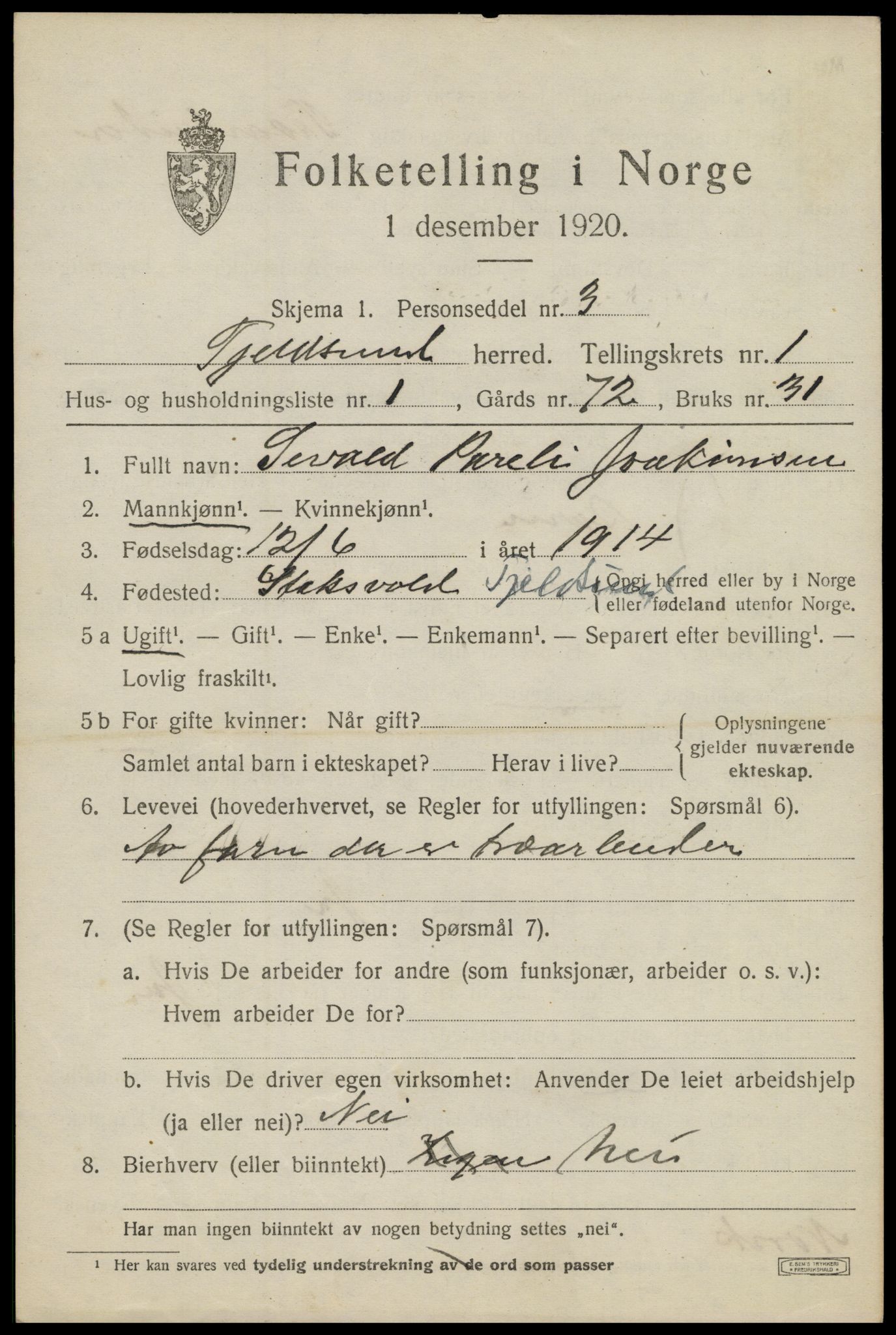 SAT, 1920 census for Tjeldsund, 1920, p. 504