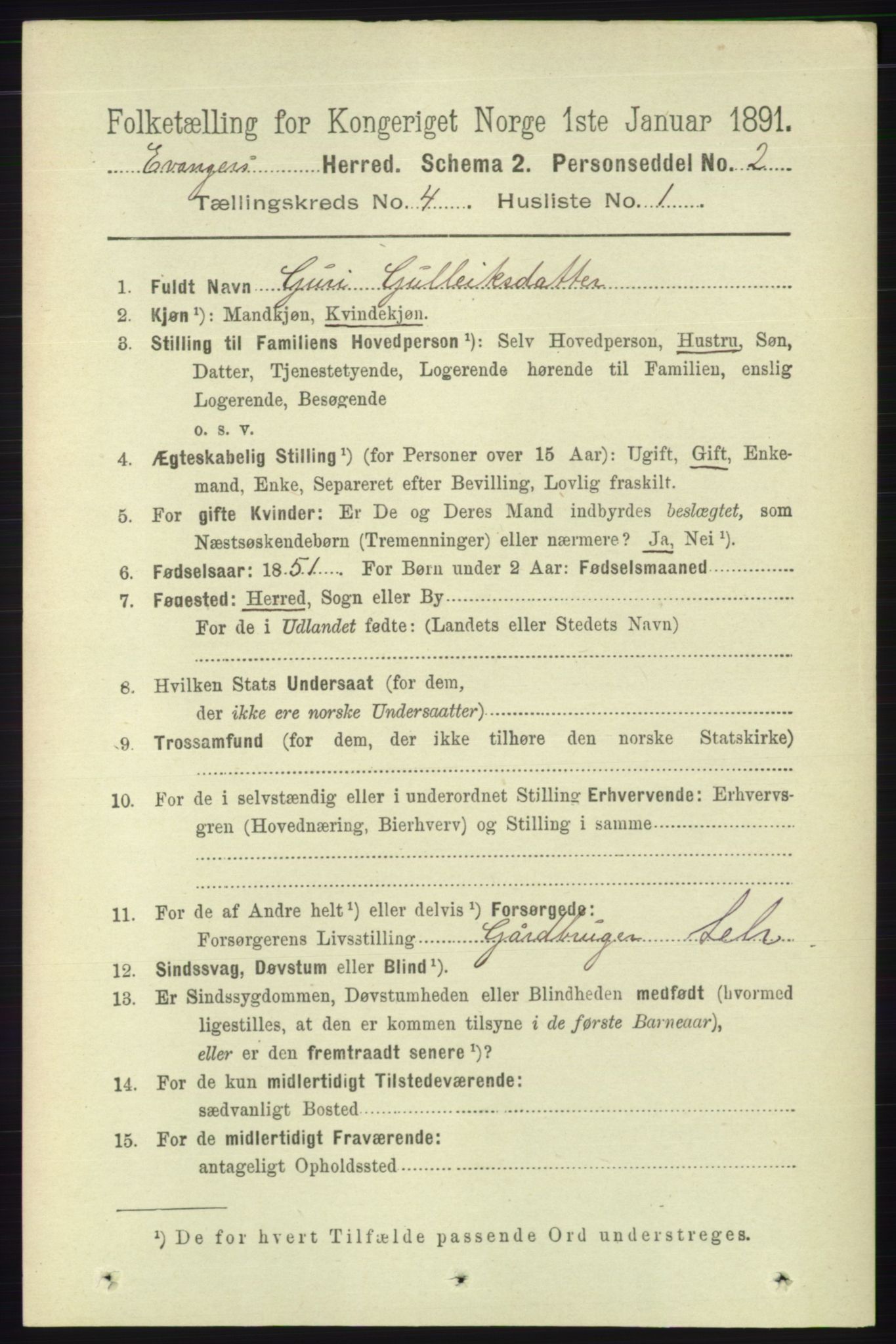 RA, 1891 census for 1237 Evanger, 1891, p. 1139