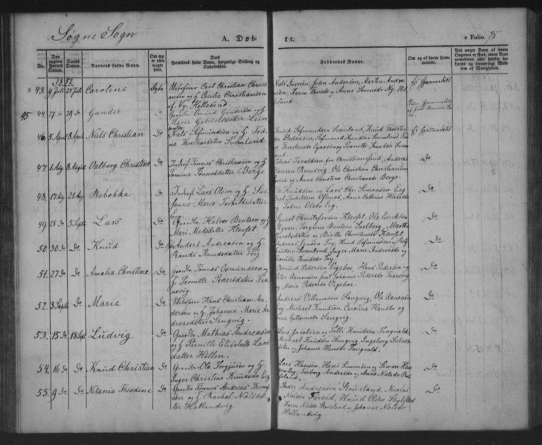 Søgne sokneprestkontor, AV/SAK-1111-0037/F/Fa/Fab/L0009: Parish register (official) no. A 9, 1838-1853, p. 75