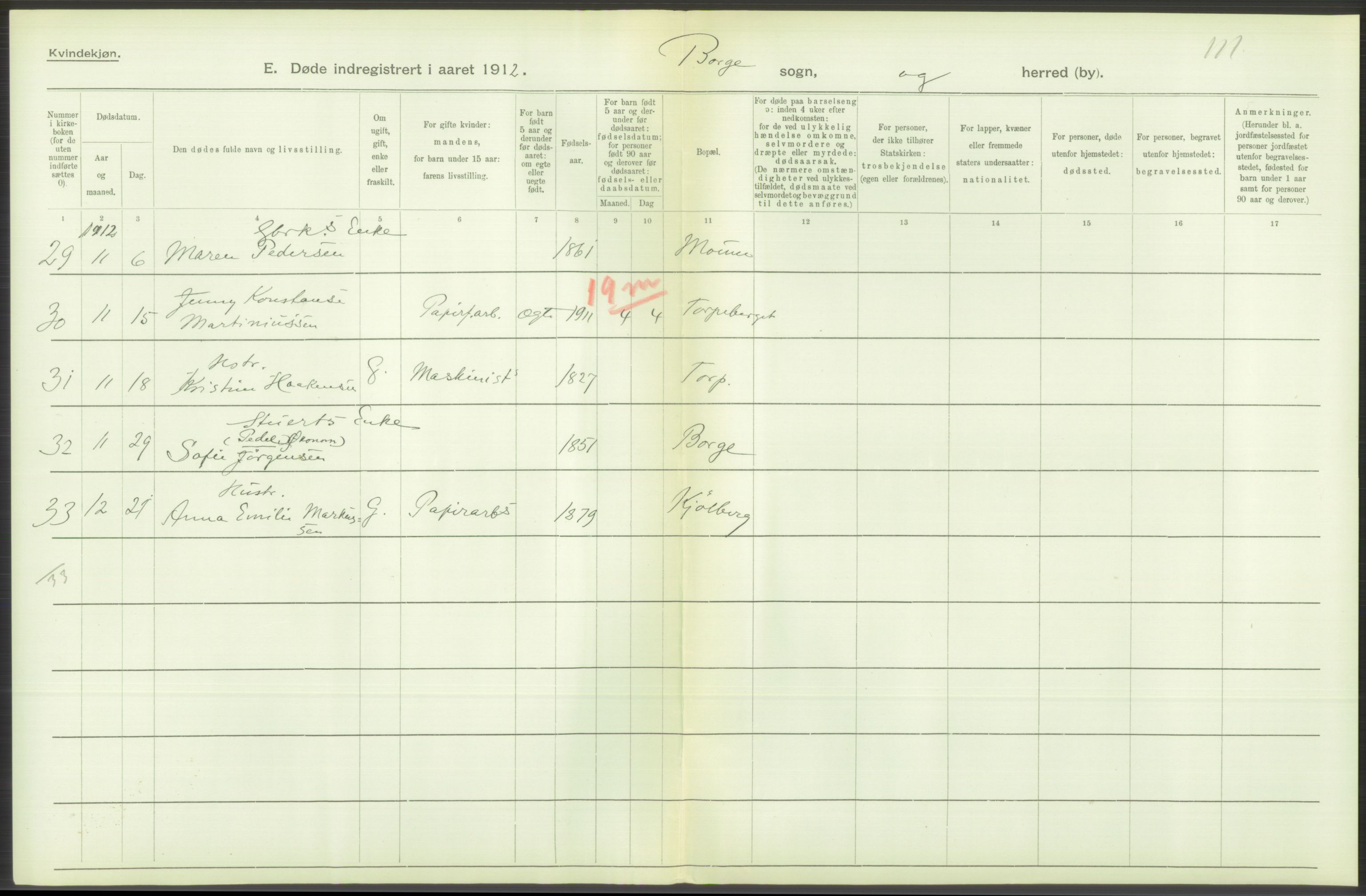 Statistisk sentralbyrå, Sosiodemografiske emner, Befolkning, AV/RA-S-2228/D/Df/Dfb/Dfbb/L0003: Smålenenes amt:  Døde. Bygder og byer., 1912, p. 316