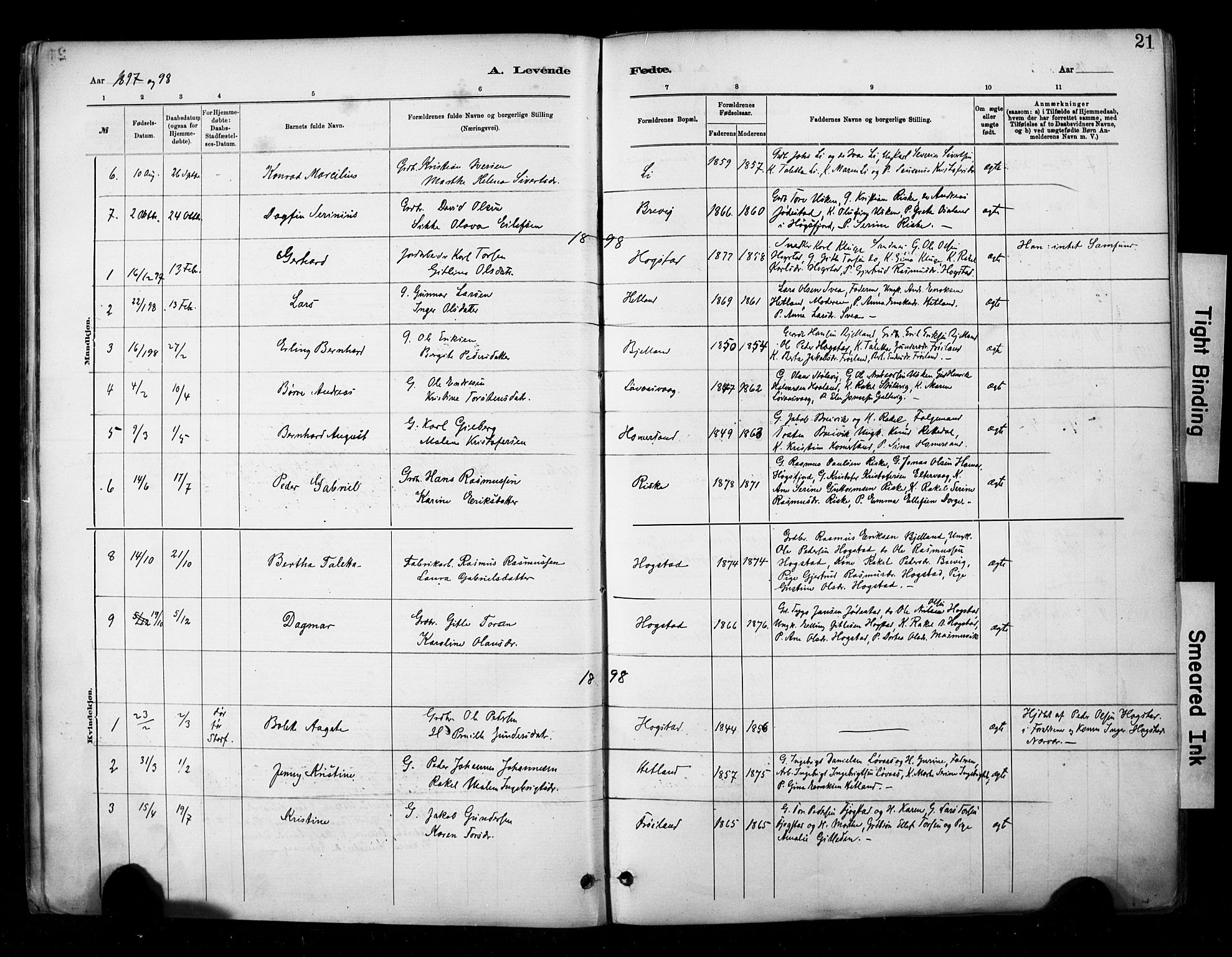 Hetland sokneprestkontor, SAST/A-101826/30/30BA/L0010: Parish register (official) no. A 10, 1882-1925, p. 21