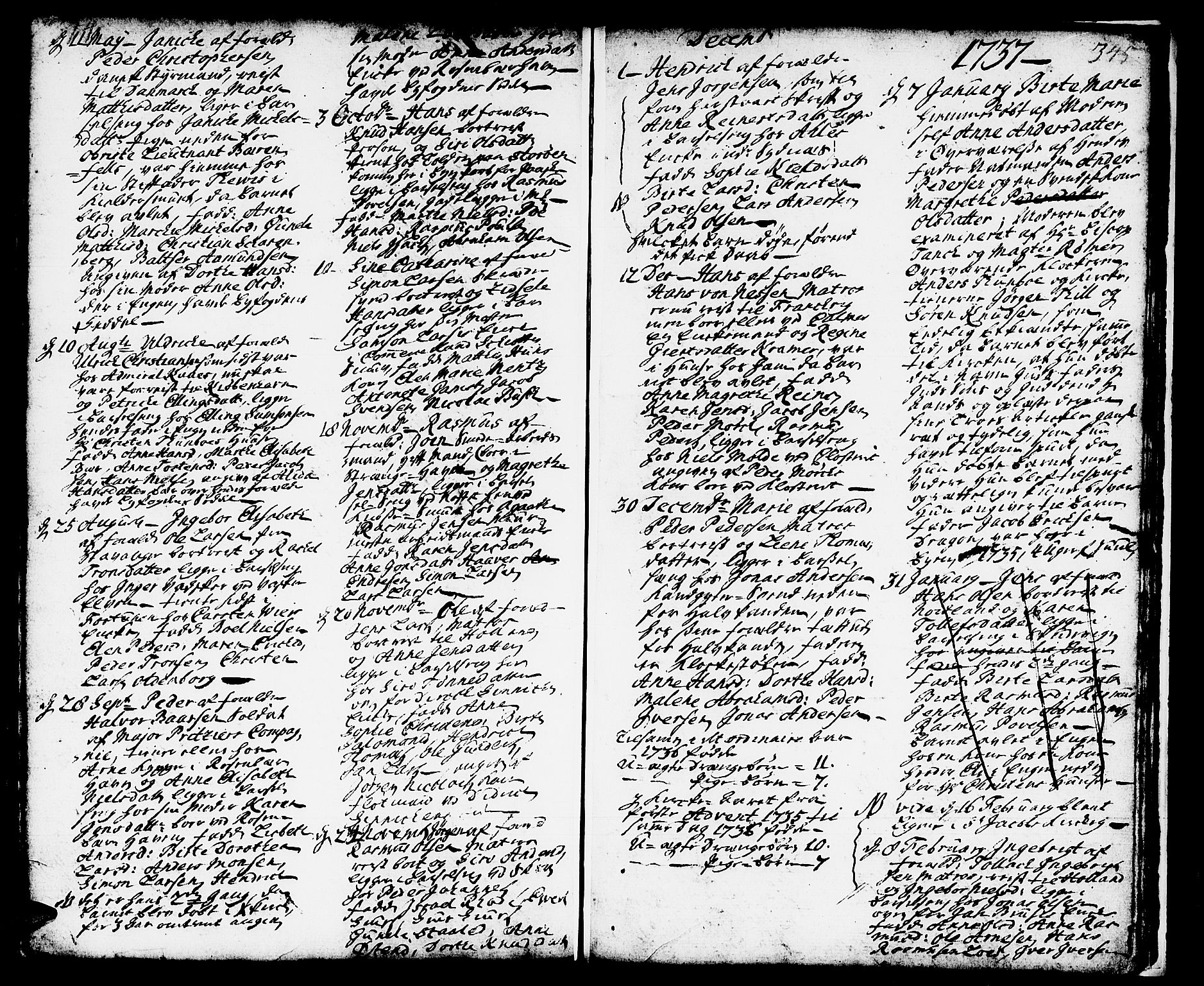 Domkirken sokneprestembete, SAB/A-74801/H/Haa/L0002: Parish register (official) no. A 2, 1733-1750, p. 344-345