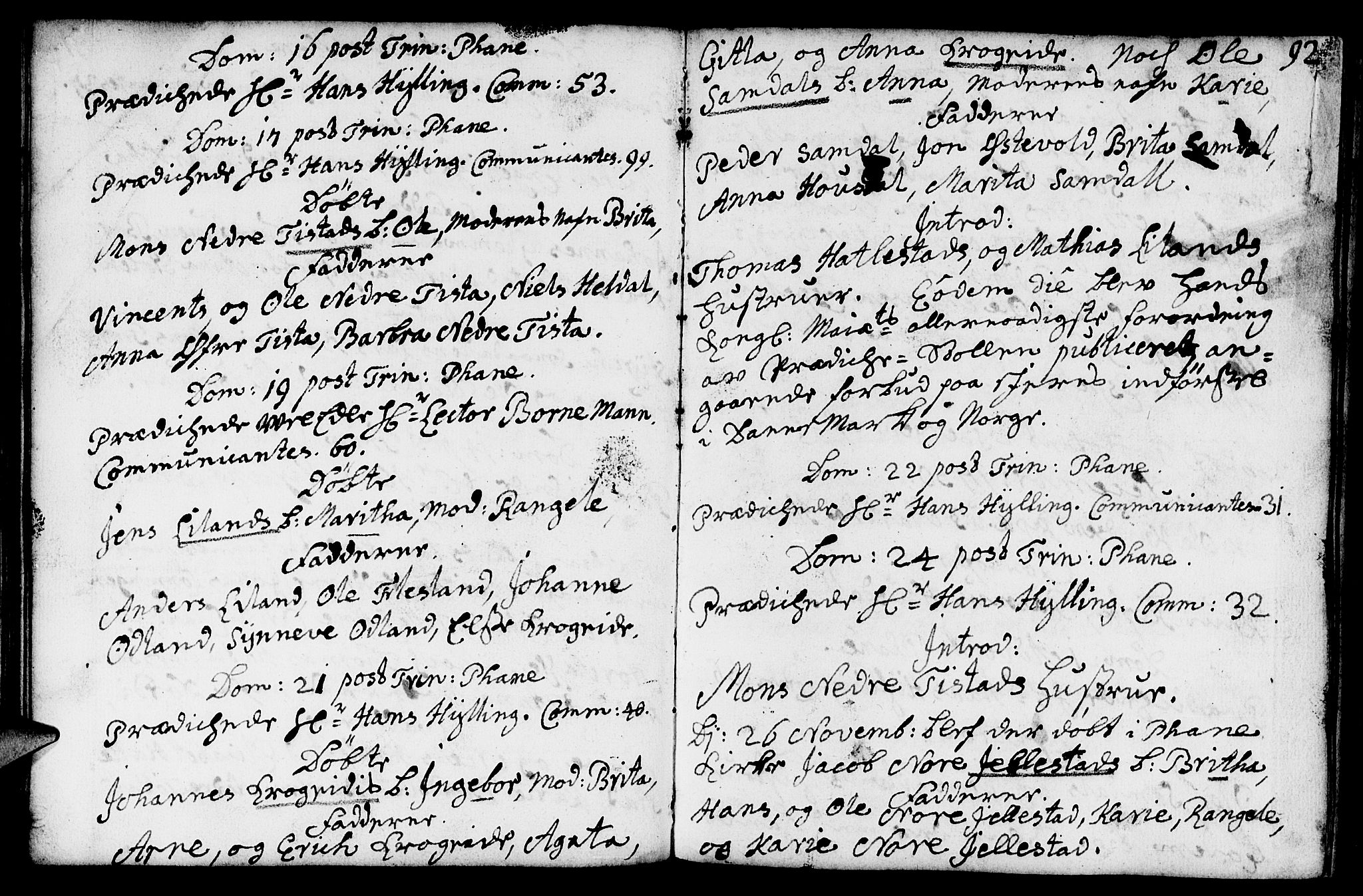 Fana Sokneprestembete, AV/SAB-A-75101/H/Haa/Haaa/L0002: Parish register (official) no. A 2, 1719-1735, p. 92