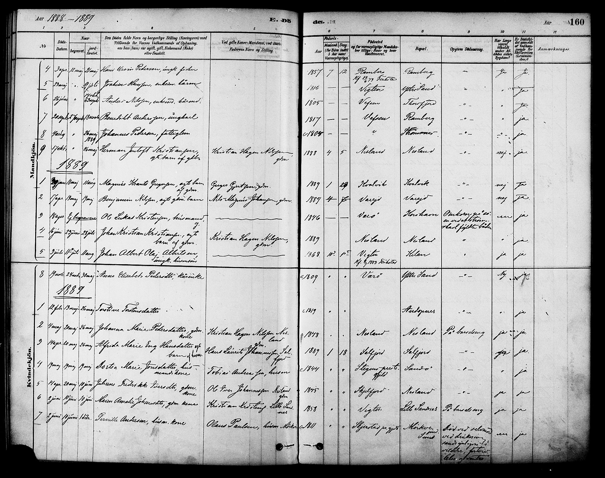 Ministerialprotokoller, klokkerbøker og fødselsregistre - Nordland, SAT/A-1459/885/L1204: Parish register (official) no. 885A05, 1878-1892, p. 160