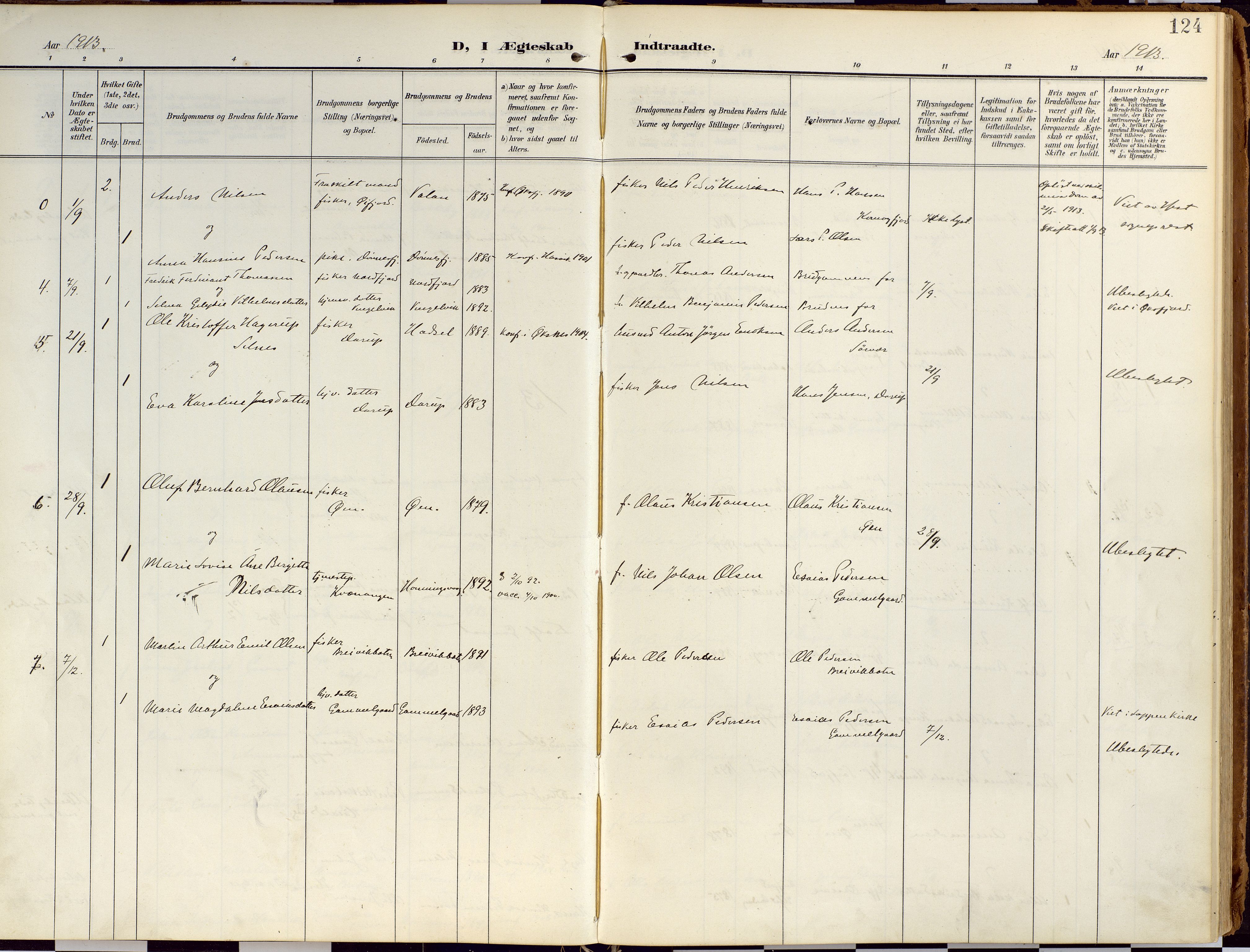 Loppa sokneprestkontor, SATØ/S-1339/H/Ha/L0010kirke: Parish register (official) no. 10, 1907-1922, p. 124
