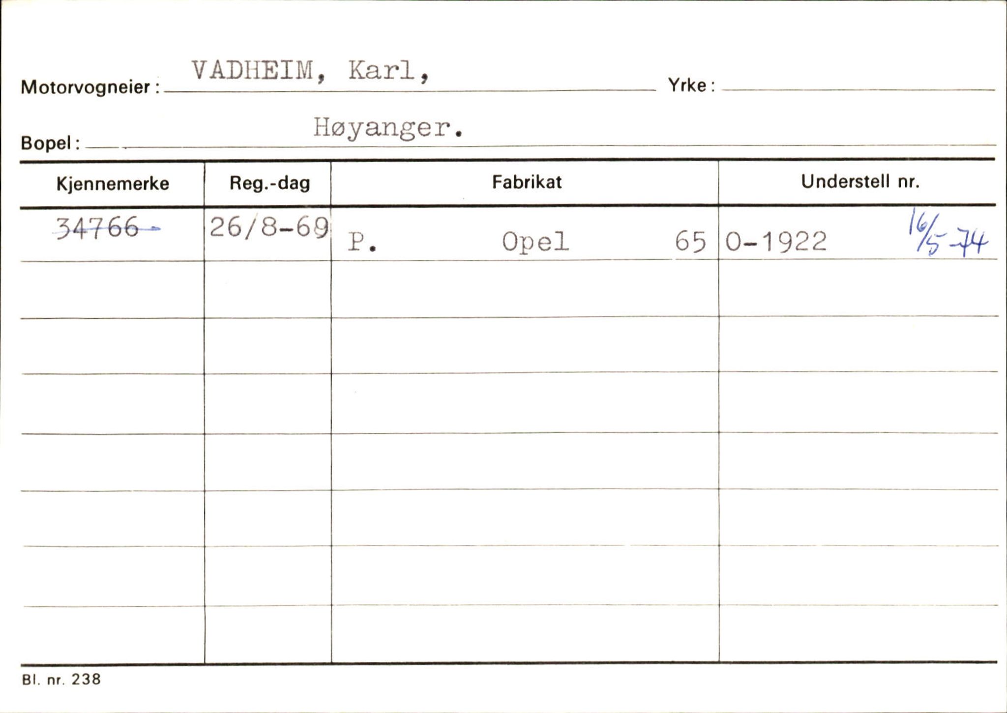 Statens vegvesen, Sogn og Fjordane vegkontor, SAB/A-5301/4/F/L0131: Eigarregister Høyanger P-Å. Stryn S-Å, 1945-1975, p. 743