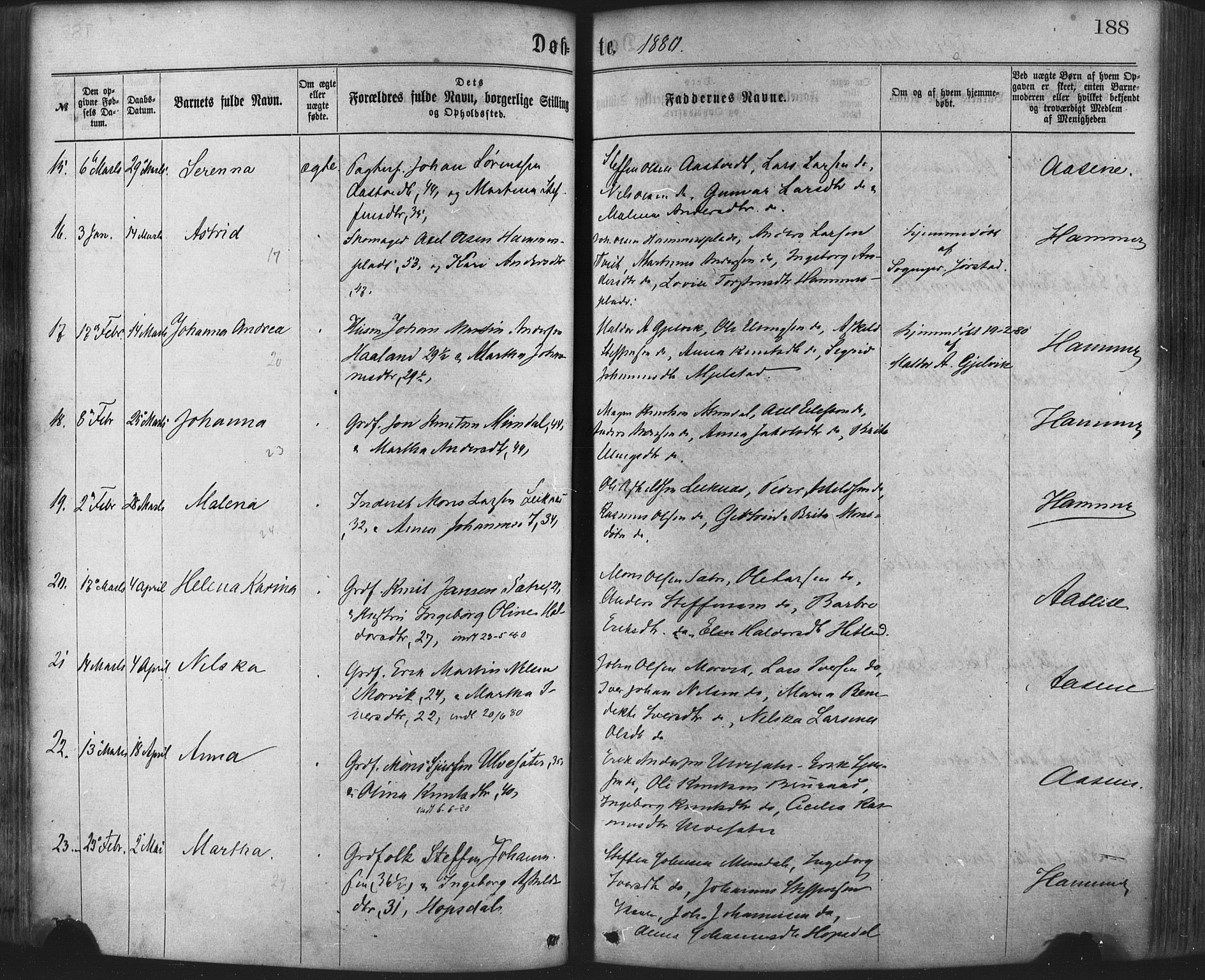 Hamre sokneprestembete, AV/SAB-A-75501/H/Ha/Haa/Haaa/L0015: Parish register (official) no. A 15, 1870-1881, p. 188