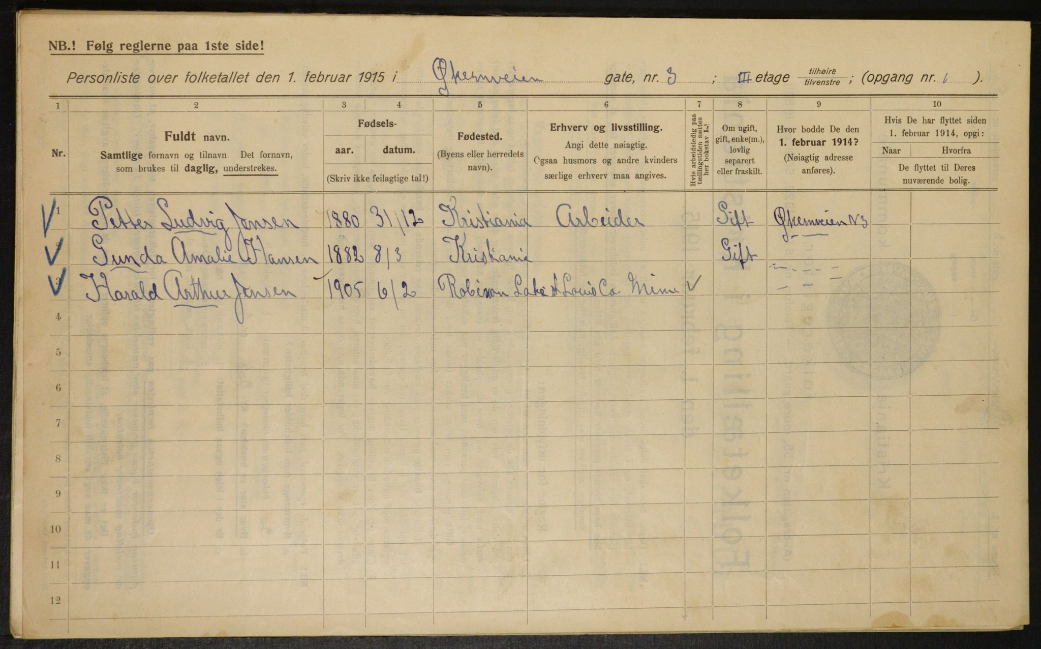 OBA, Municipal Census 1915 for Kristiania, 1915, p. 129288