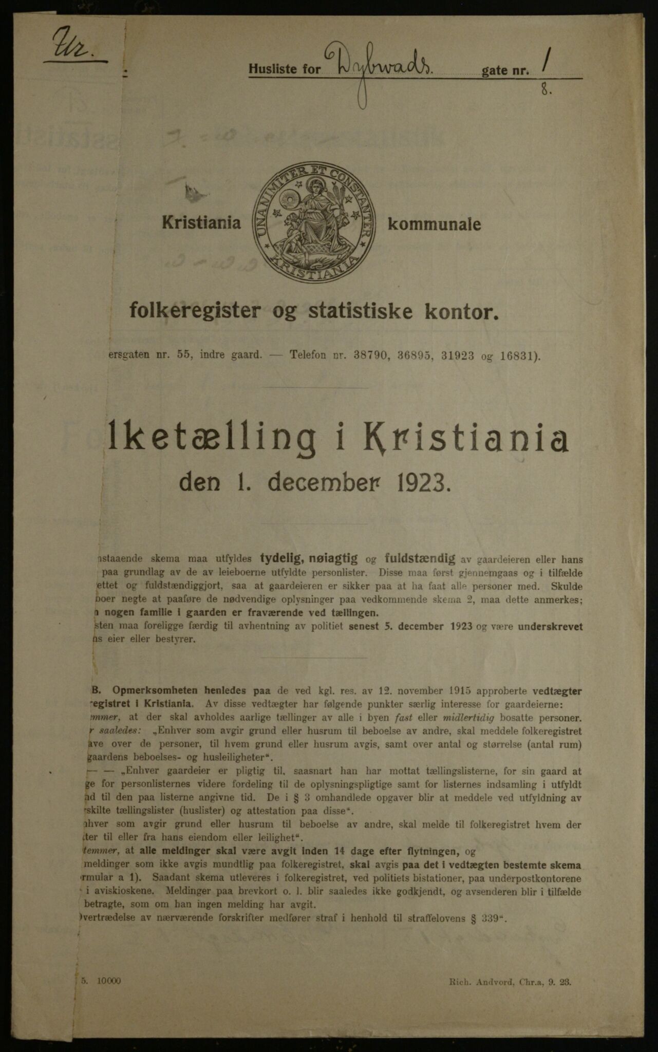 OBA, Municipal Census 1923 for Kristiania, 1923, p. 19364