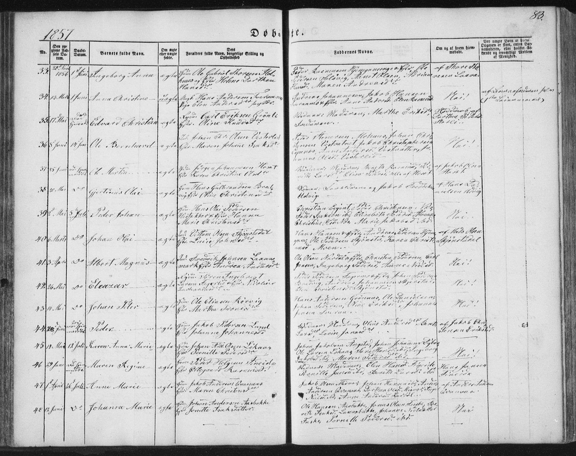 Ministerialprotokoller, klokkerbøker og fødselsregistre - Nordland, AV/SAT-A-1459/852/L0738: Parish register (official) no. 852A08, 1849-1865, p. 83