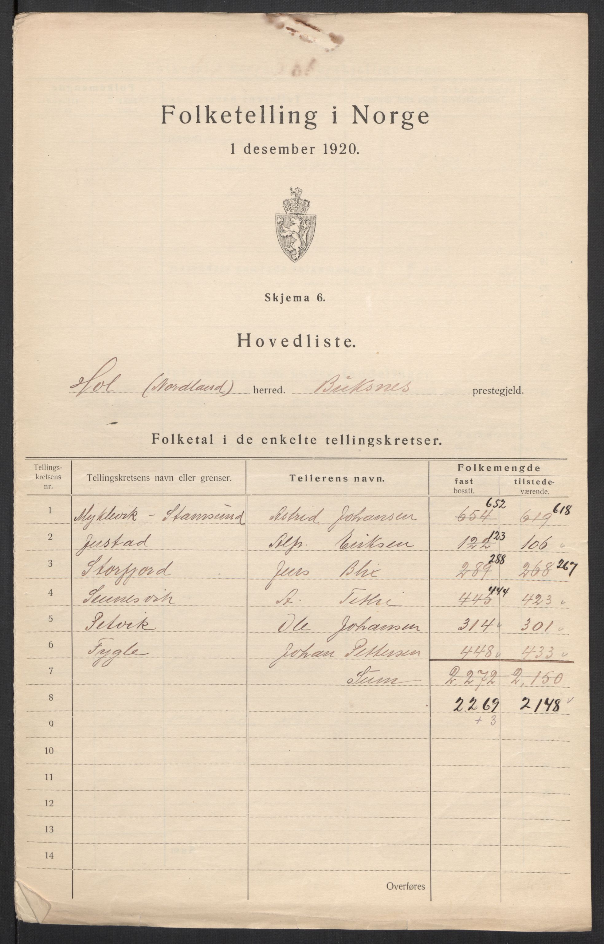 SAT, 1920 census for Hol, 1920, p. 3