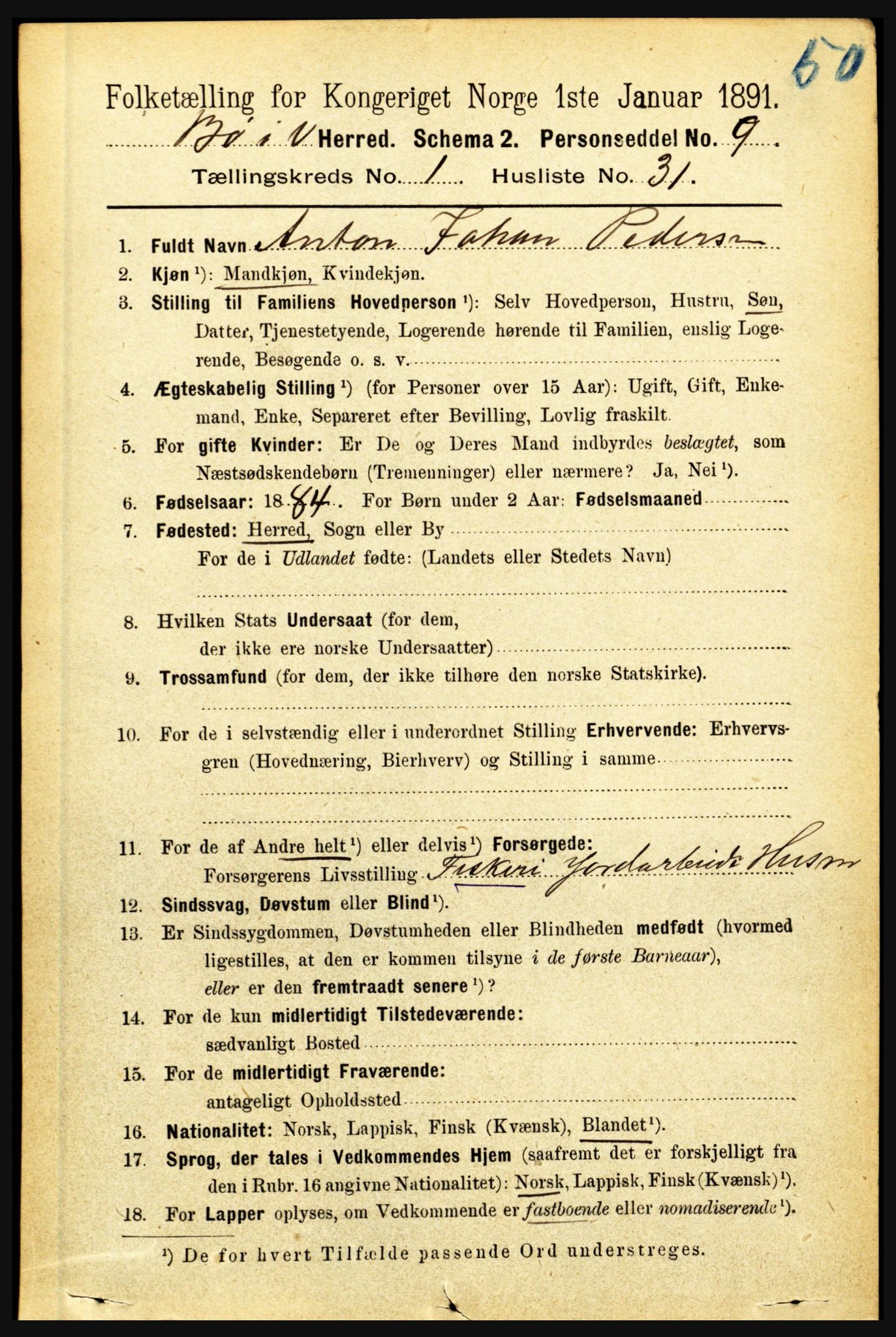 RA, 1891 census for 1867 Bø, 1891, p. 321