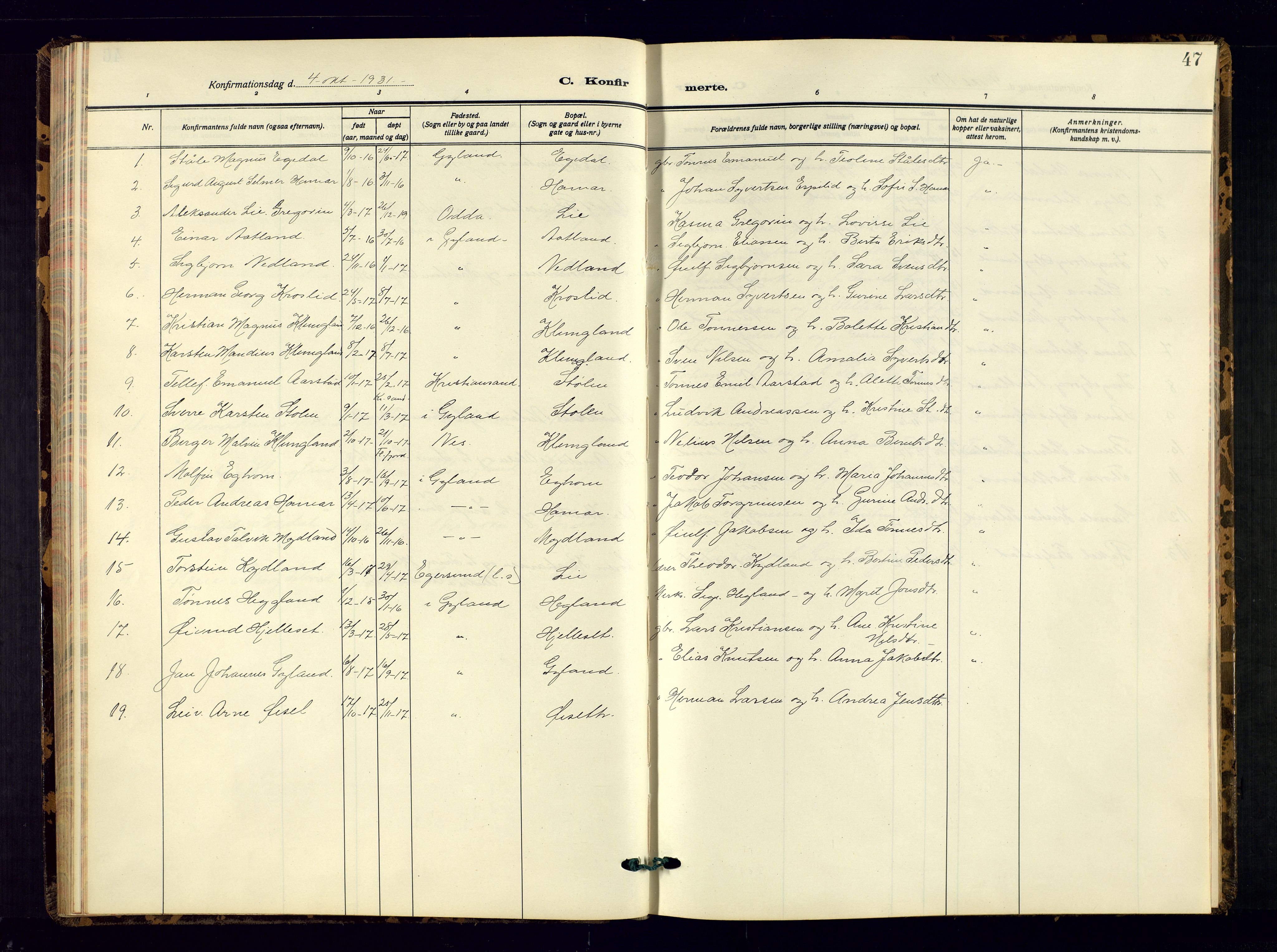 Bakke sokneprestkontor, AV/SAK-1111-0002/F/Fb/Fbb/L0005: Parish register (copy) no. B 5, 1927-1947, p. 47