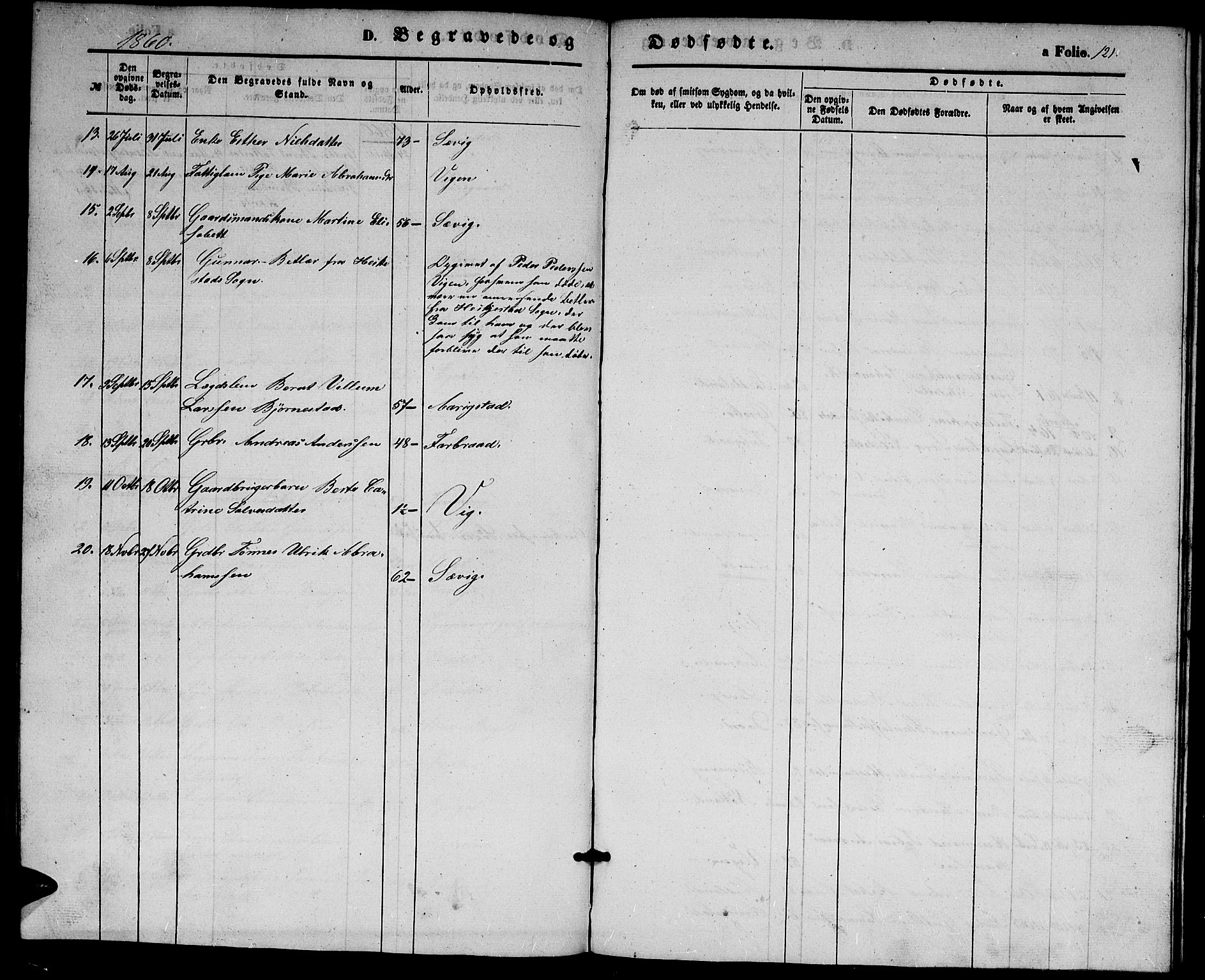 Herad sokneprestkontor, SAK/1111-0018/F/Fb/Fbb/L0002: Parish register (copy) no. B 2, 1853-1871, p. 121