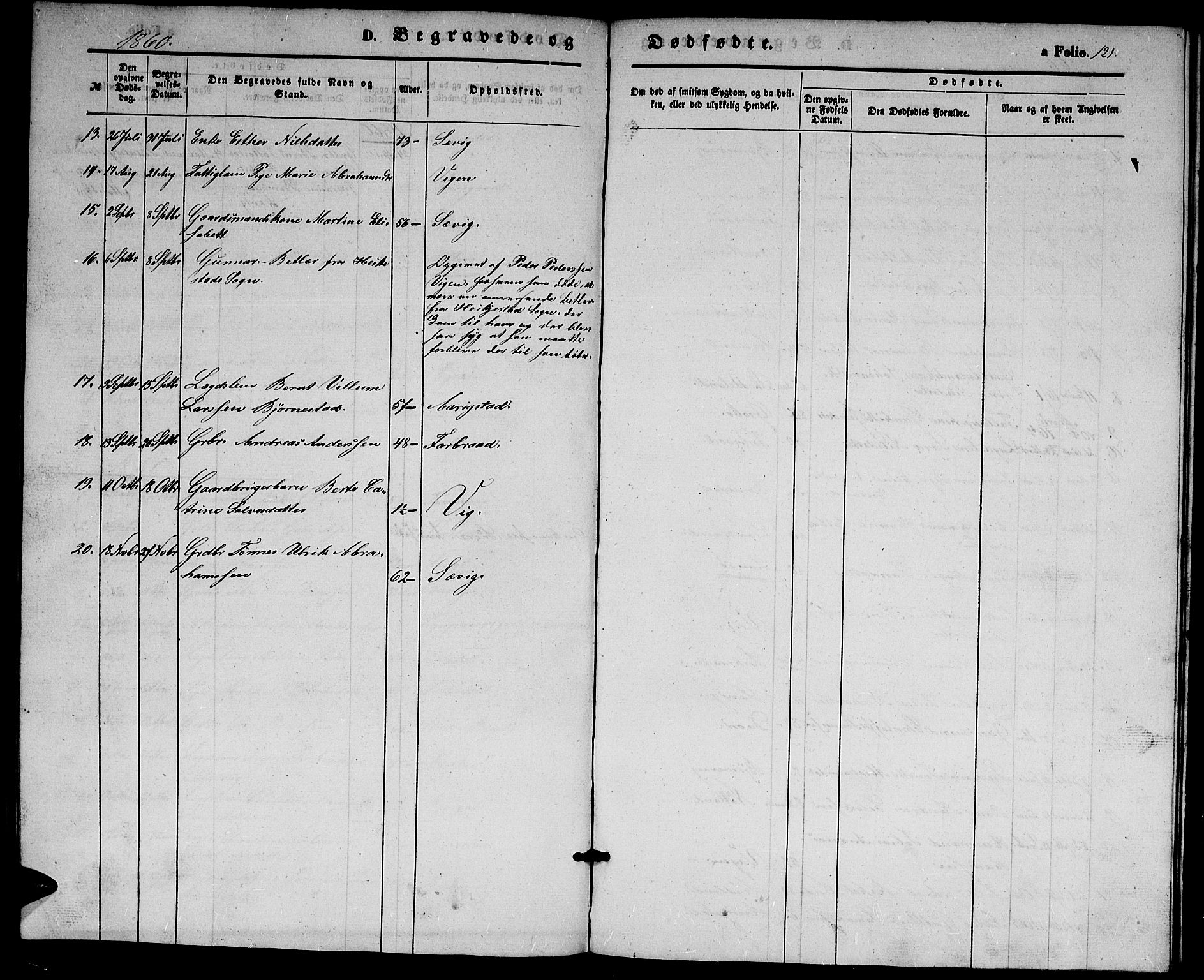 Herad sokneprestkontor, AV/SAK-1111-0018/F/Fb/Fbb/L0002: Parish register (copy) no. B 2, 1853-1871, p. 121