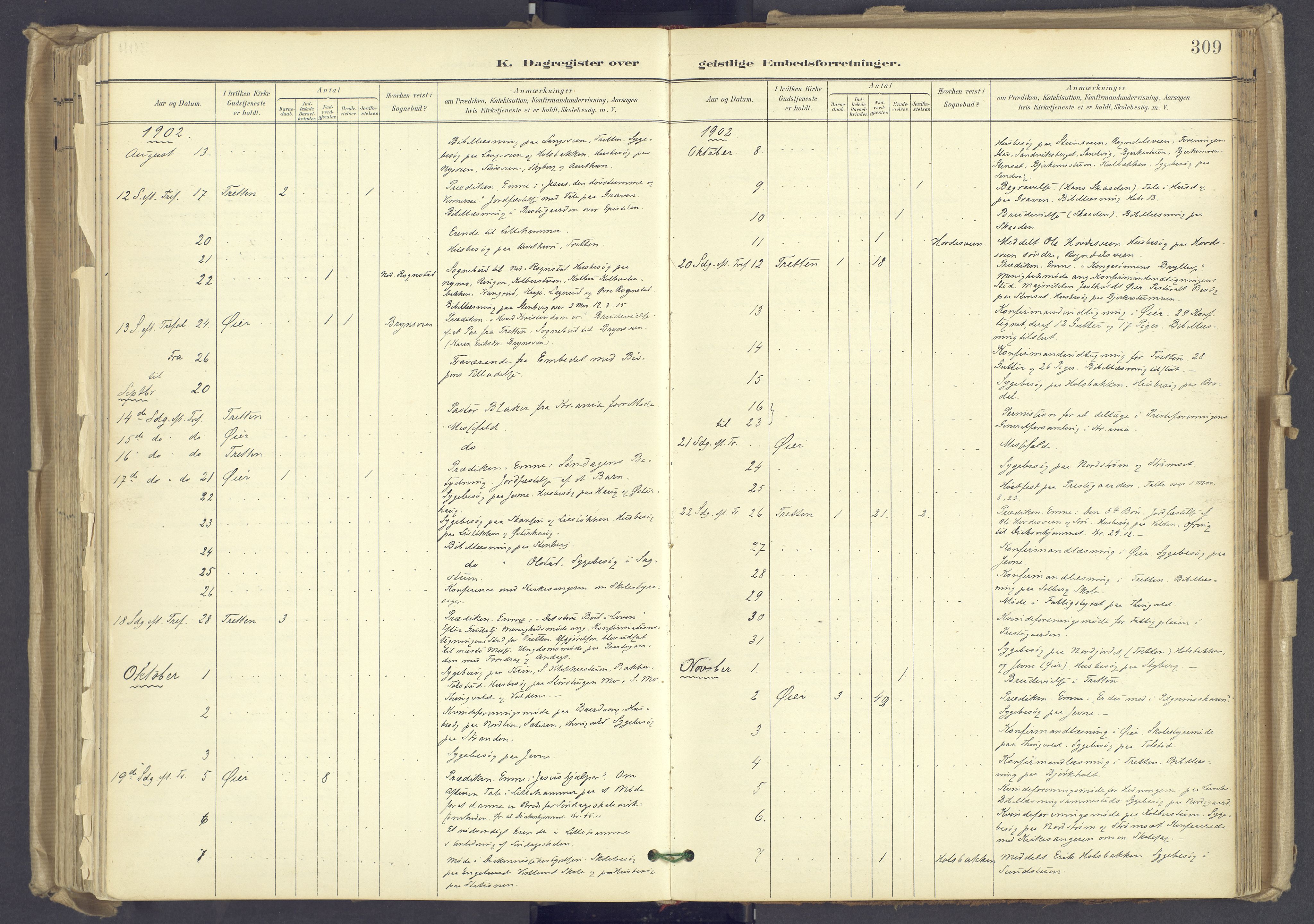 Øyer prestekontor, AV/SAH-PREST-084/H/Ha/Haa/L0012: Parish register (official) no. 12, 1897-1920, p. 309