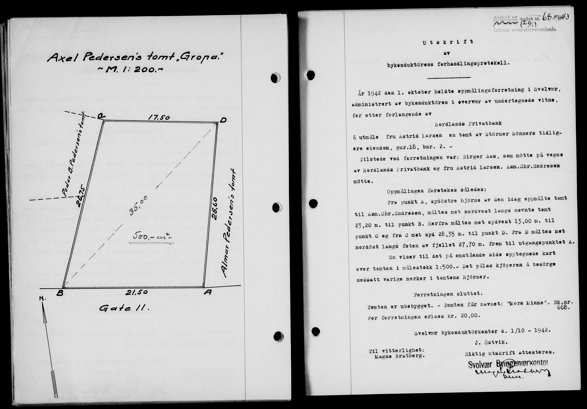 Lofoten sorenskriveri, AV/SAT-A-0017/1/2/2C/L0010a: Mortgage book no. 10a, 1942-1943, Diary no: : 68/1943